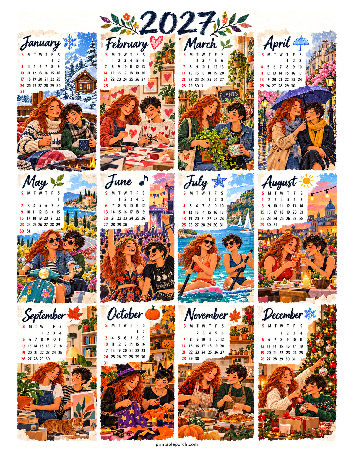 Aesthetic Calendar 2027 Yearly Calendar - Best Friends