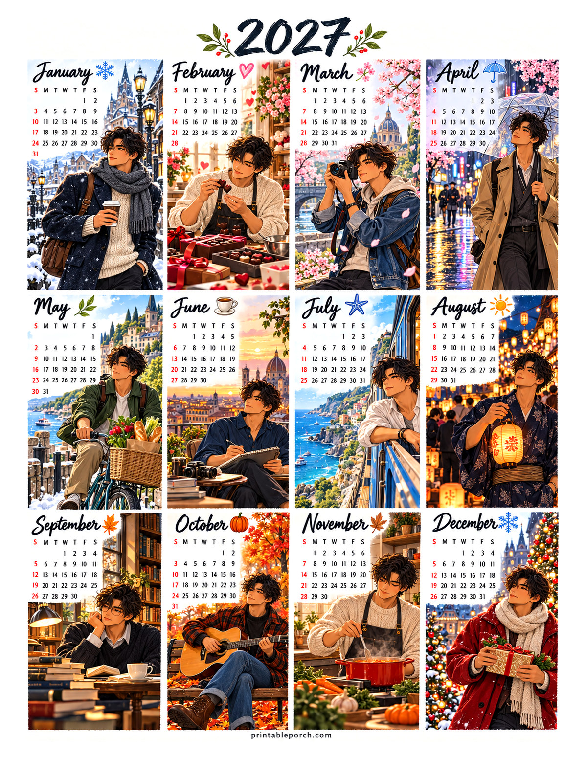 Aesthetic Calendar 2027 Yearly Calendar - City Wanderer