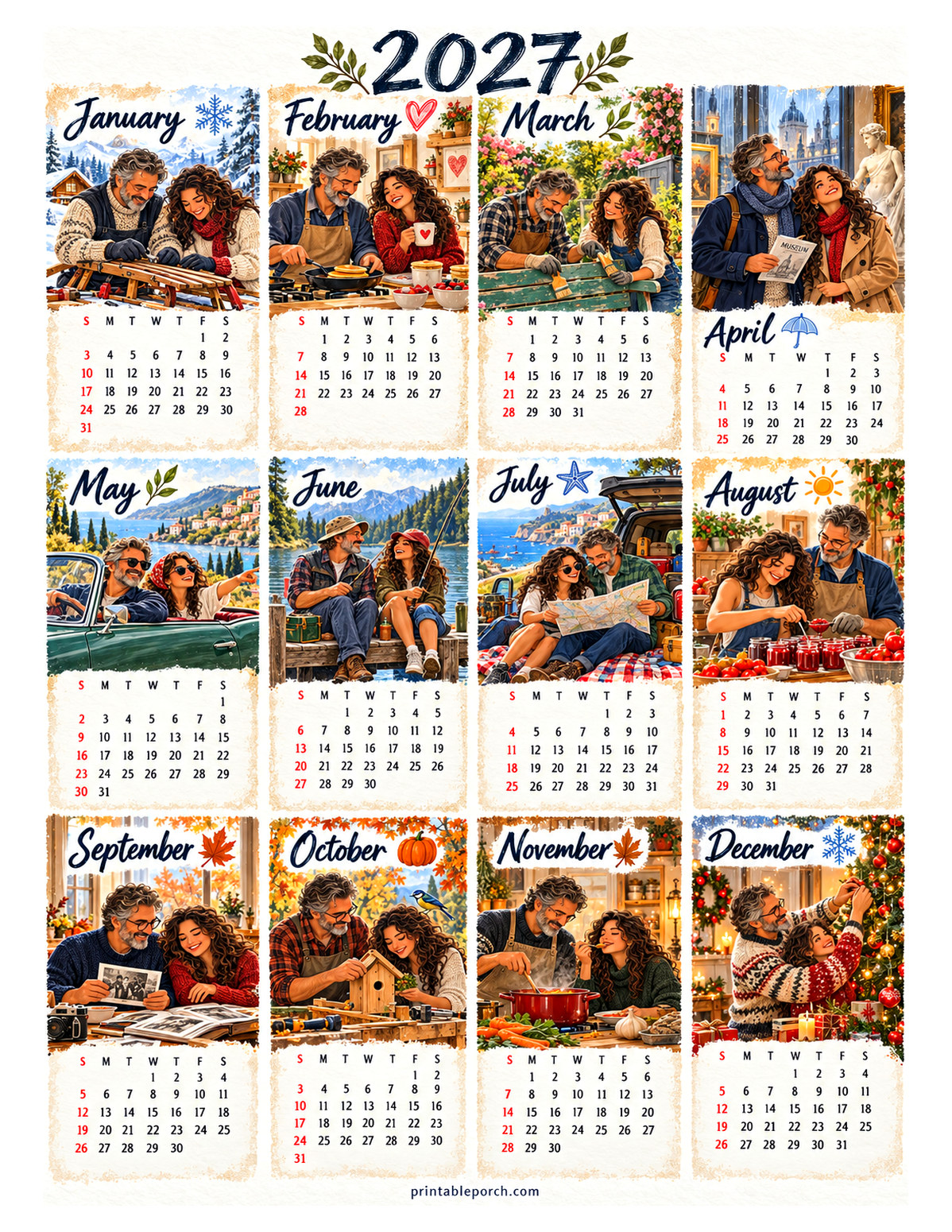 Aesthetic Calendar 2027 Yearly Calendar - Dad and Daughter