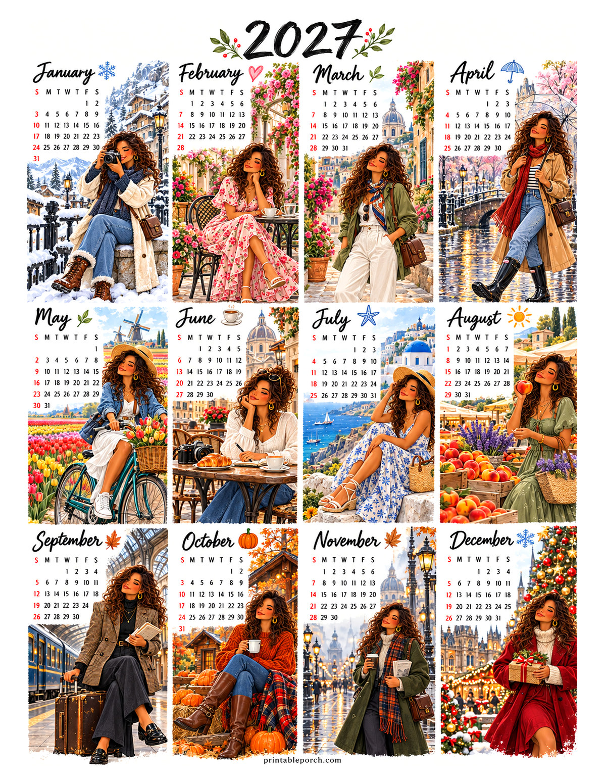 Aesthetic Calendar 2027 Yearly Calendar - Grand Tour Fashion