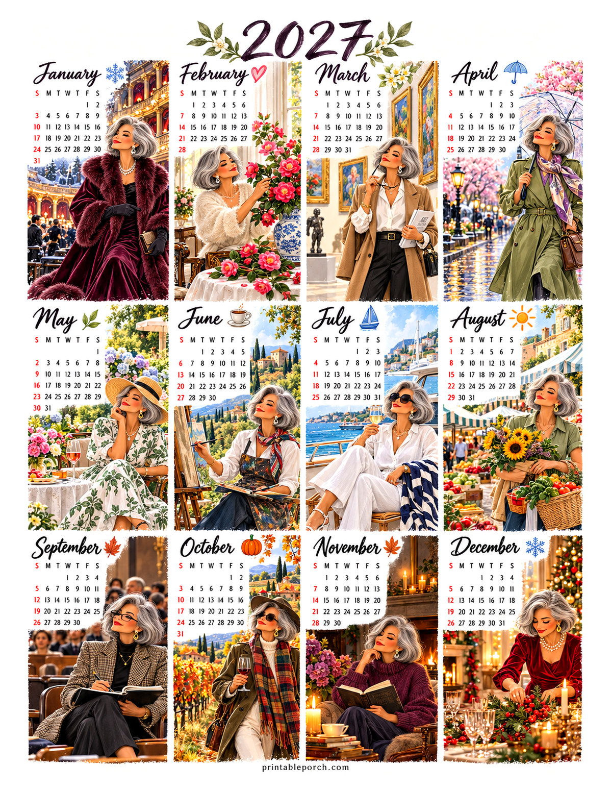 Aesthetic Calendar 2027 Yearly Calendar - Silver Muse