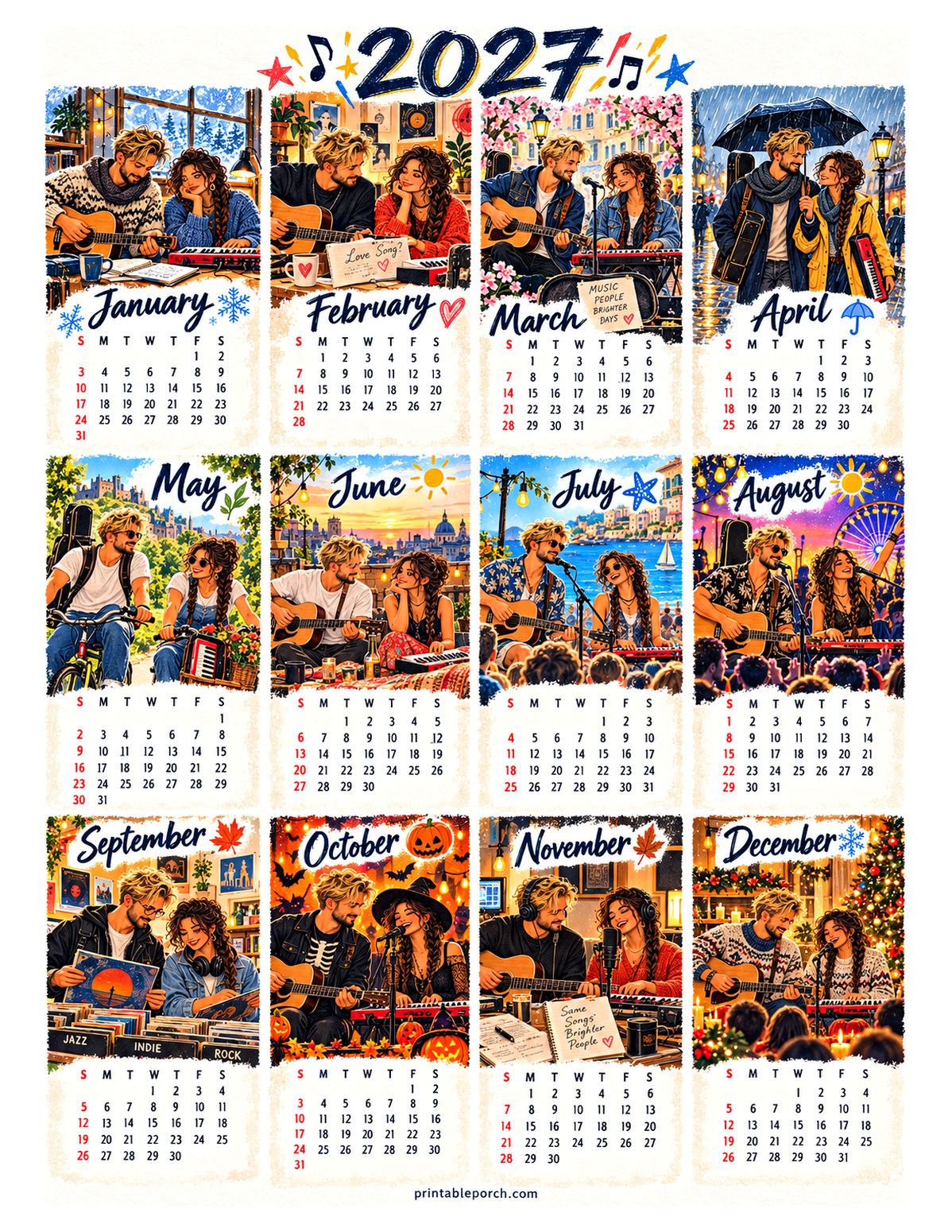 Aesthetic Calendar 2027 Yearly Calendar - The Duet