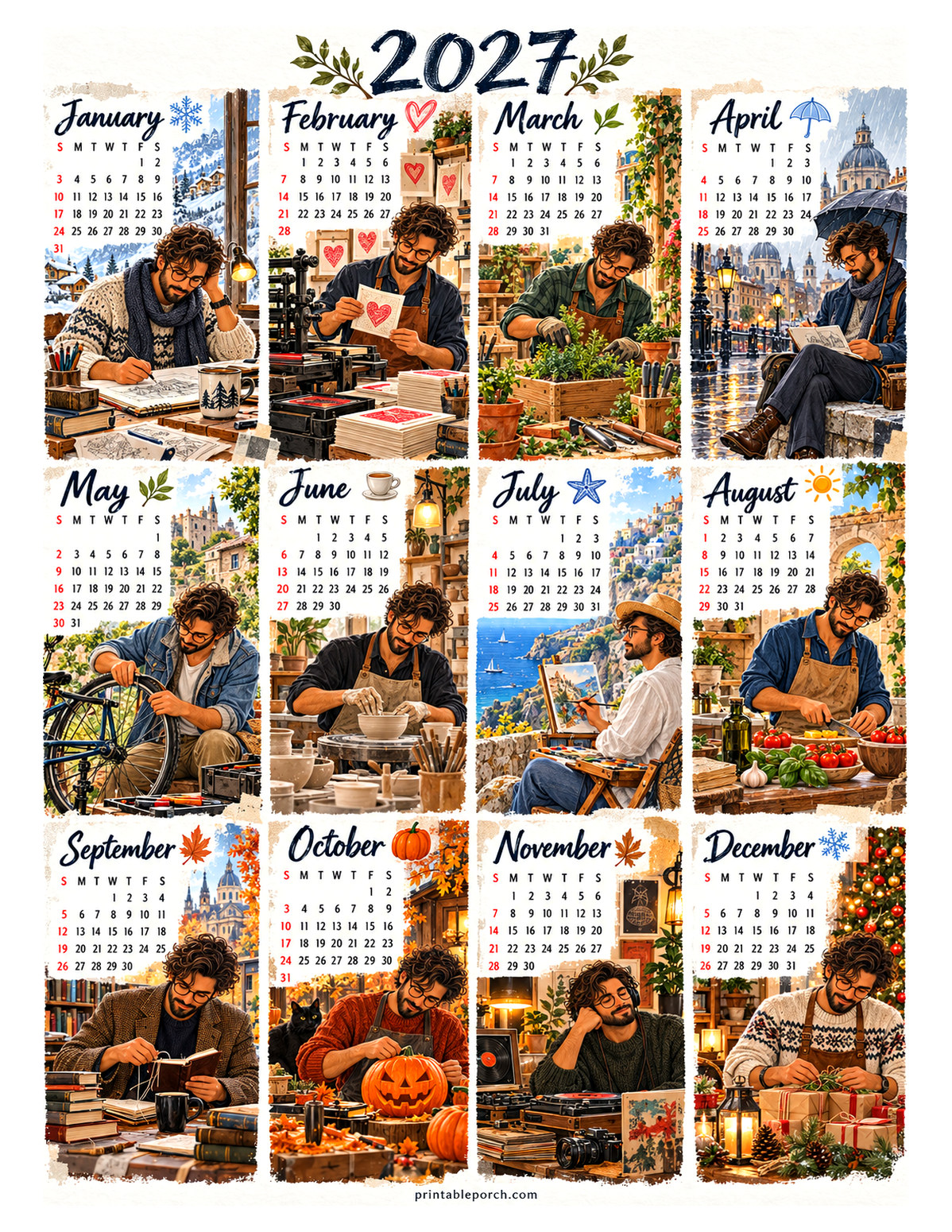 Aesthetic Calendar 2027 Yearly Calendar - The Maker