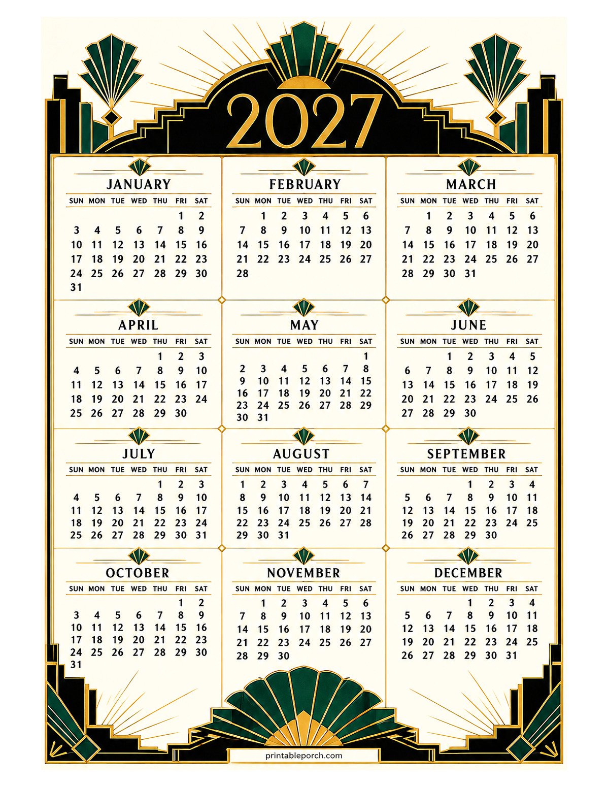 Art Deco 2027 Yearly Calendar