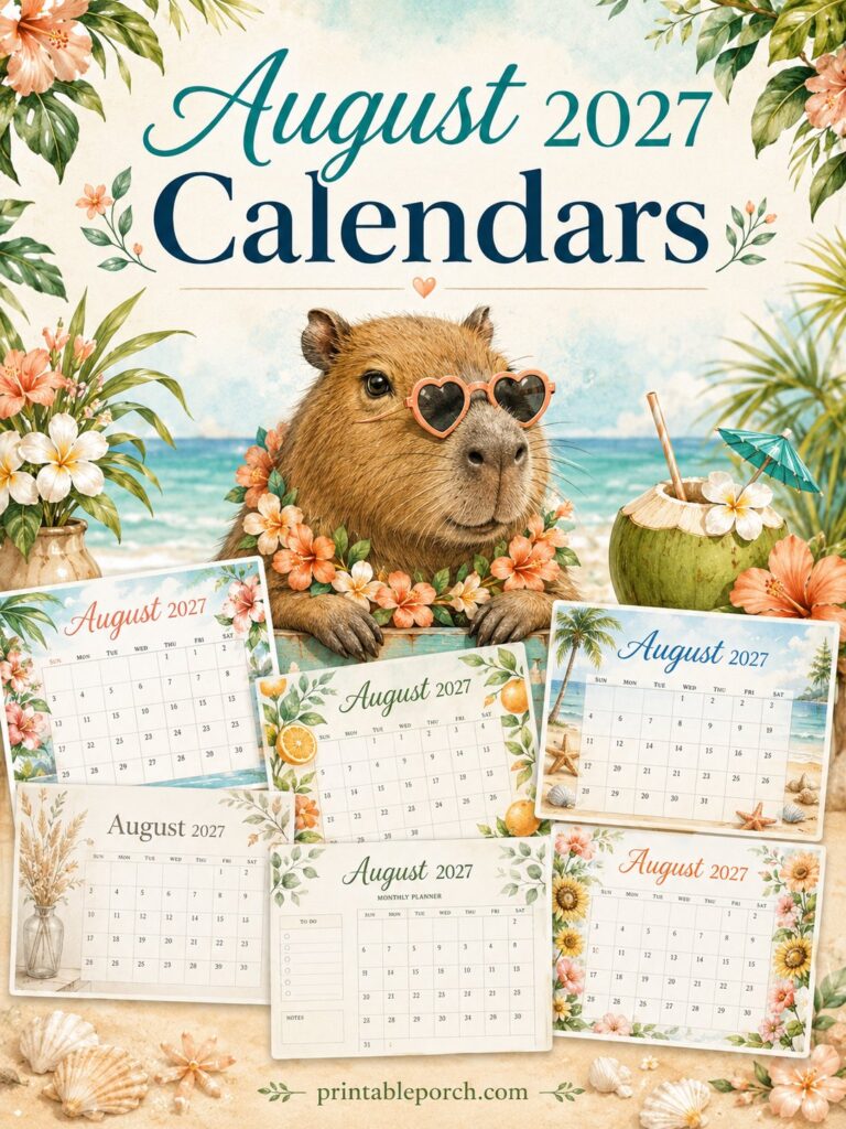Free Printable August 2027 Calendars