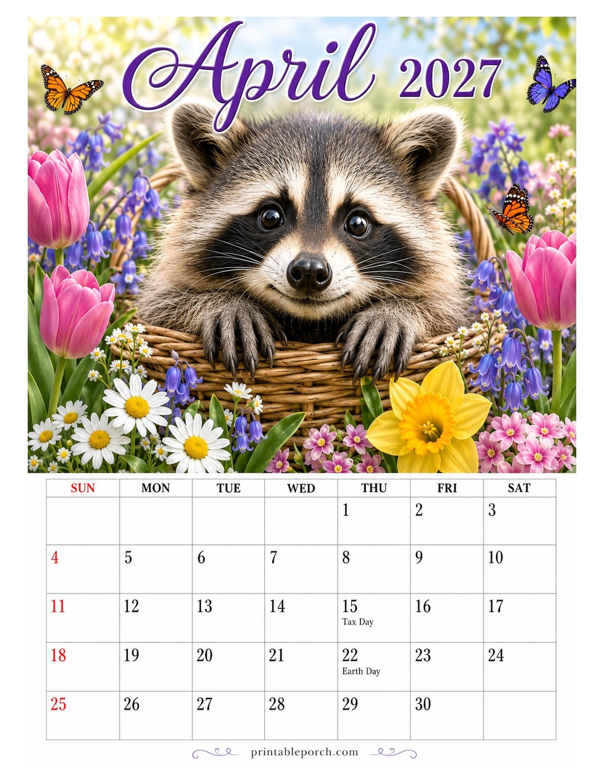 Baby Animals April 2027 Calendar