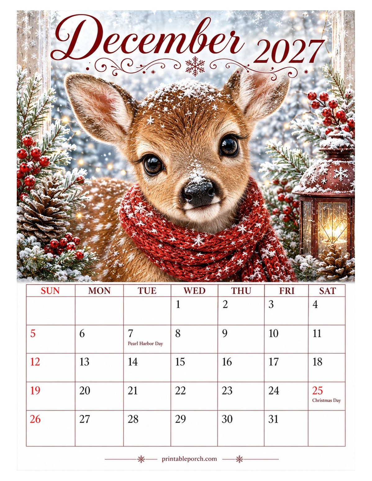 Baby Animals December 2027 Calendar