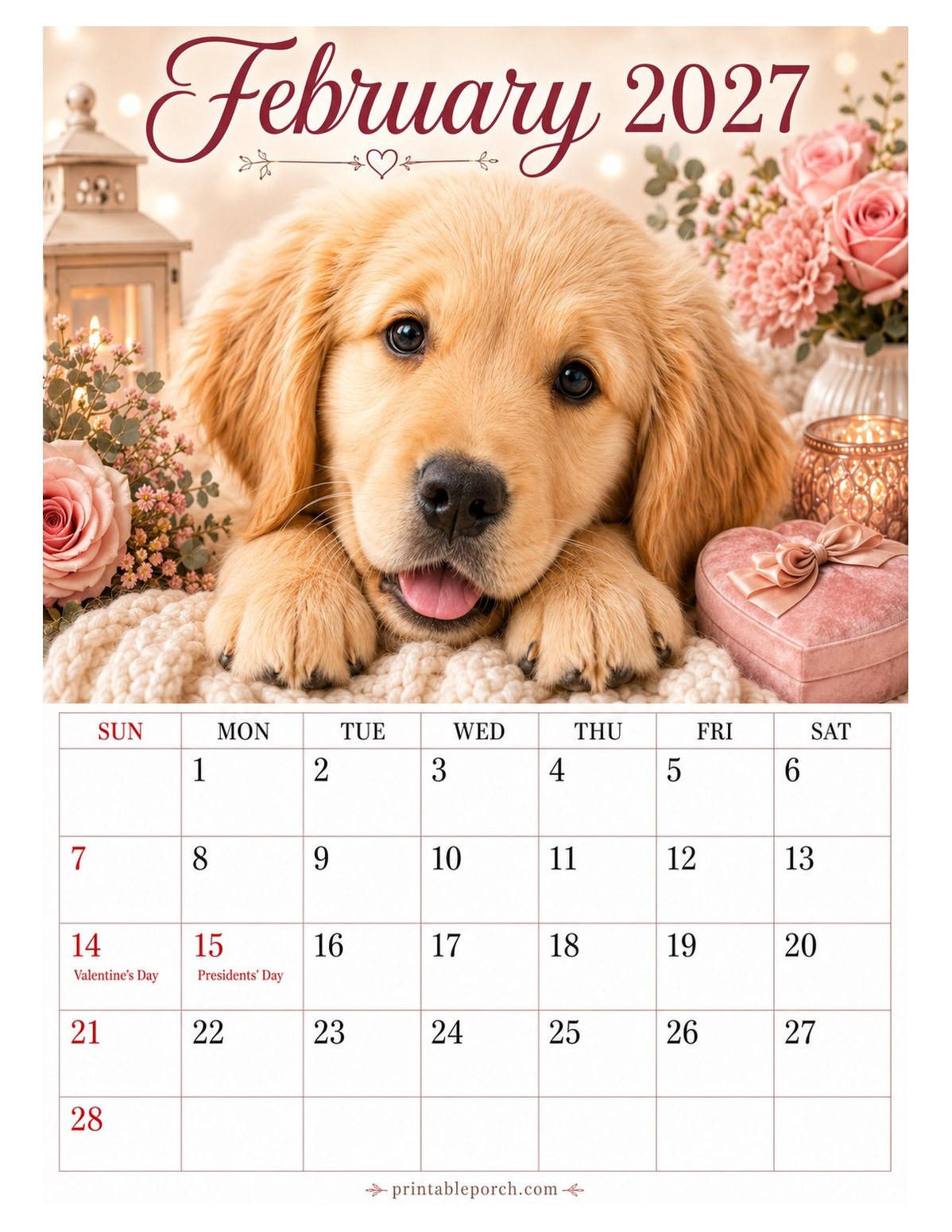 Baby Animals February 2027 Calendar