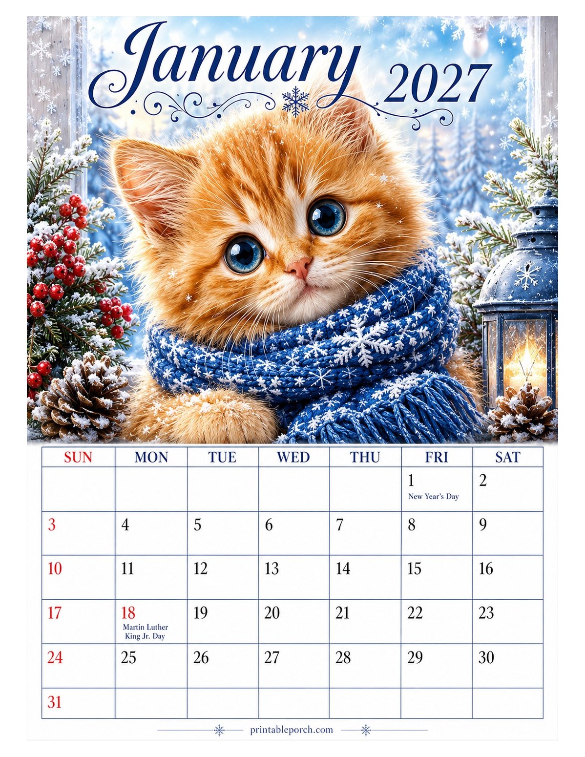 Baby Animals January 2027 Calendar