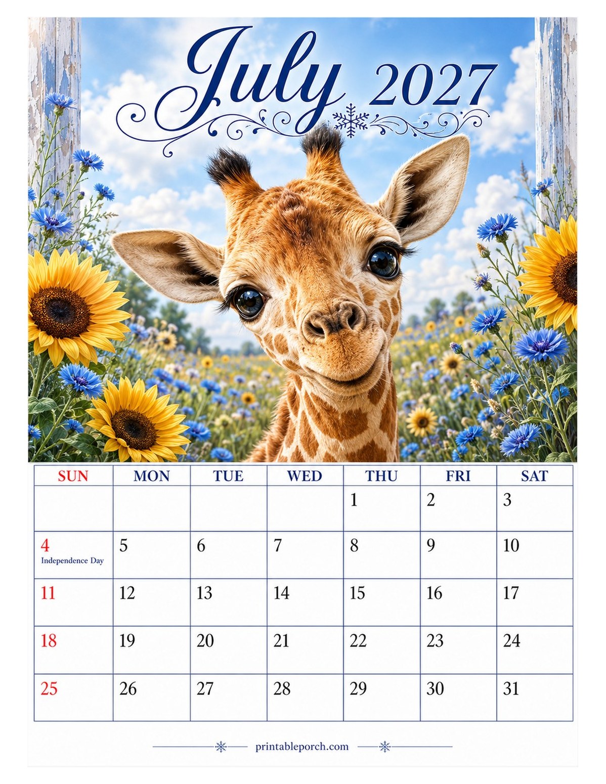 Baby Animals July 2027 Calendar