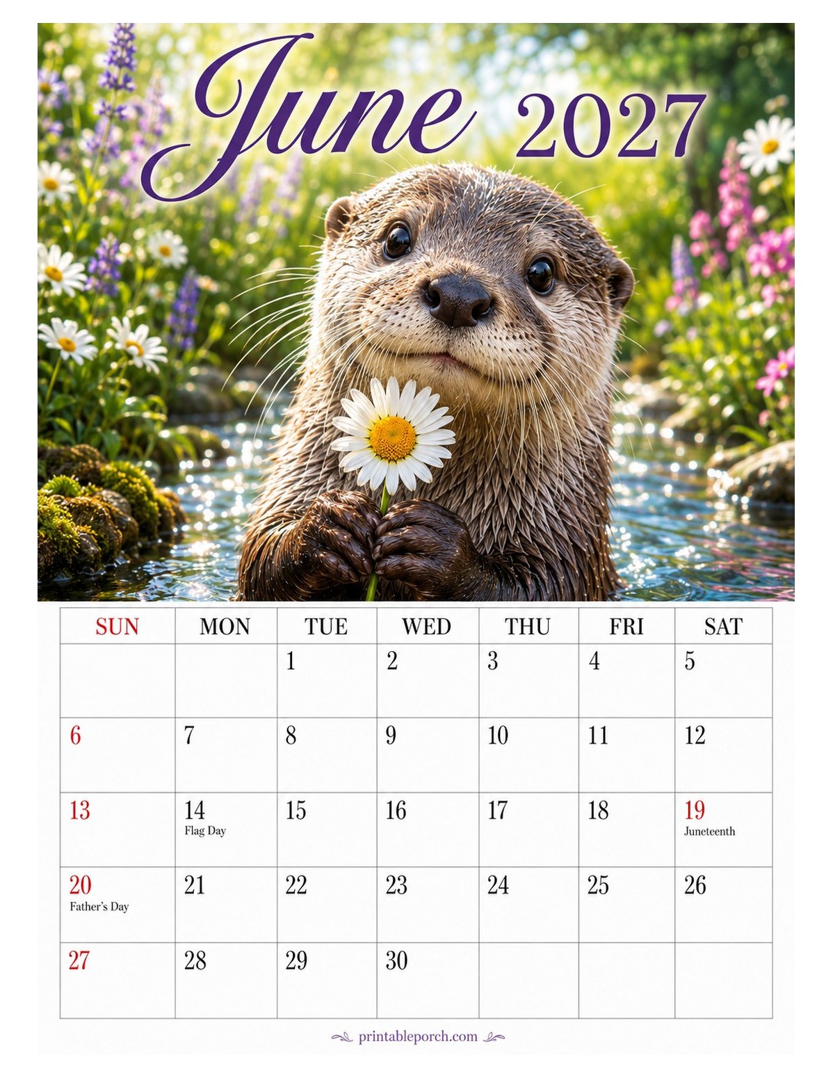 Baby Animals June 2027 Calendar
