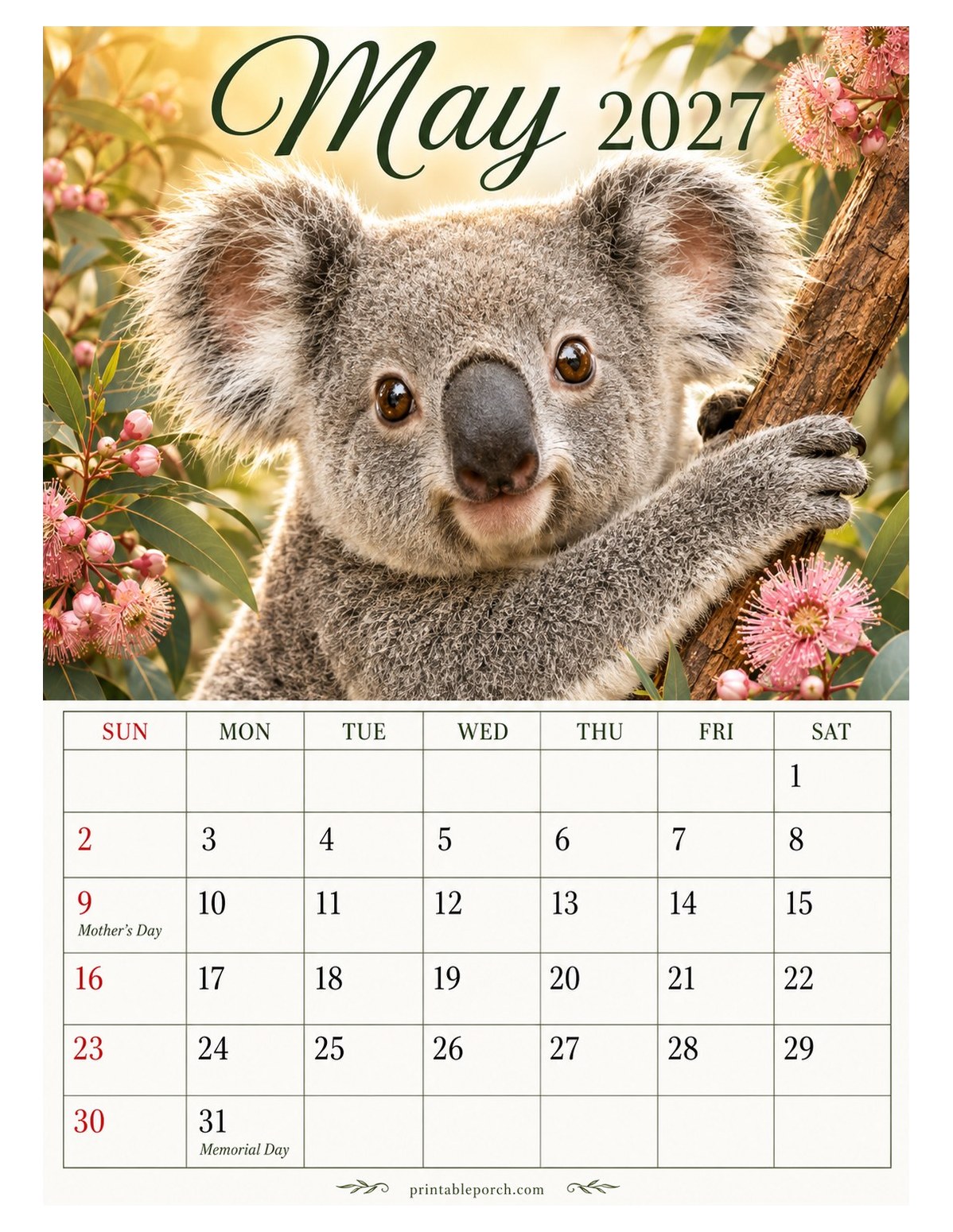 Baby Animals May 2027 Calendar