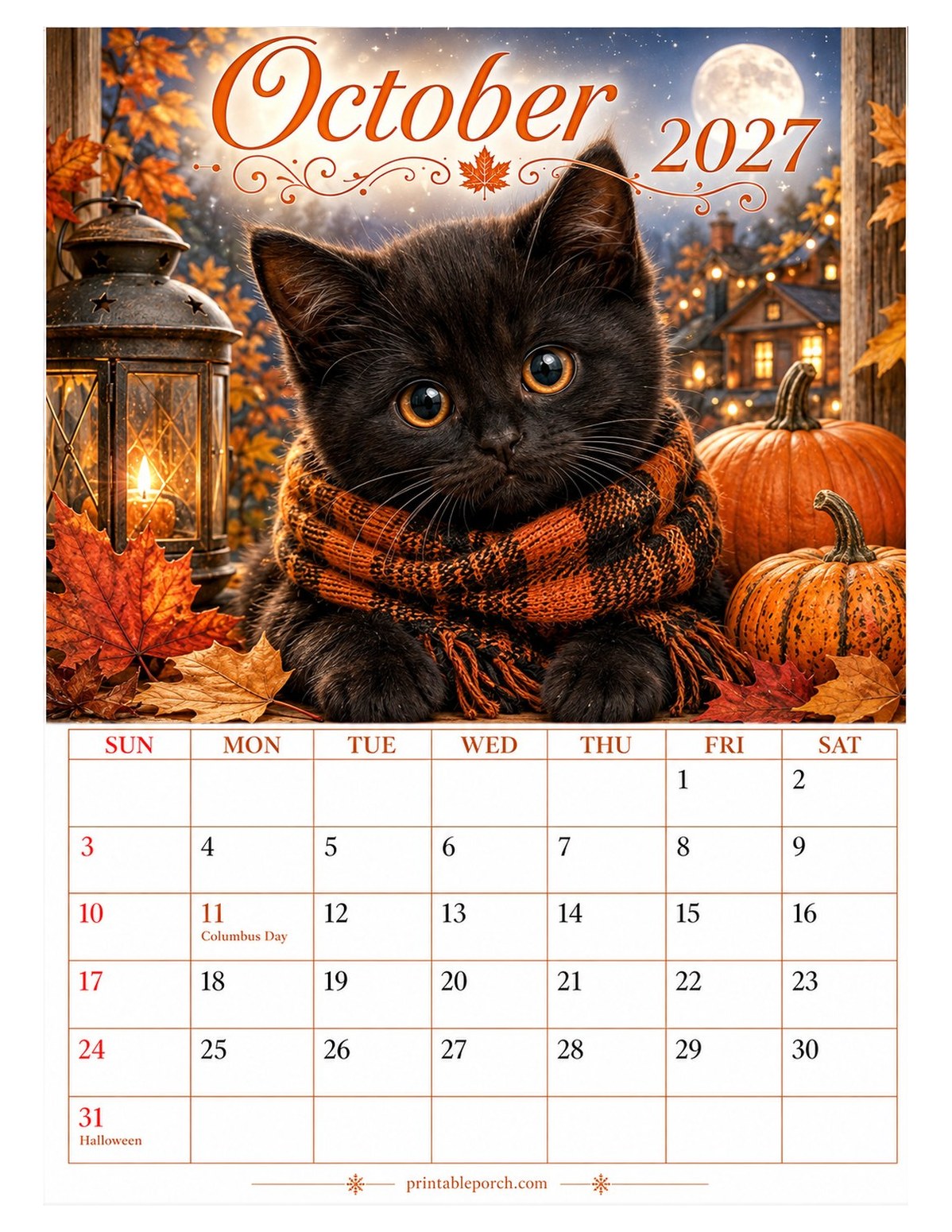 Baby Animals October 2027 Calendar