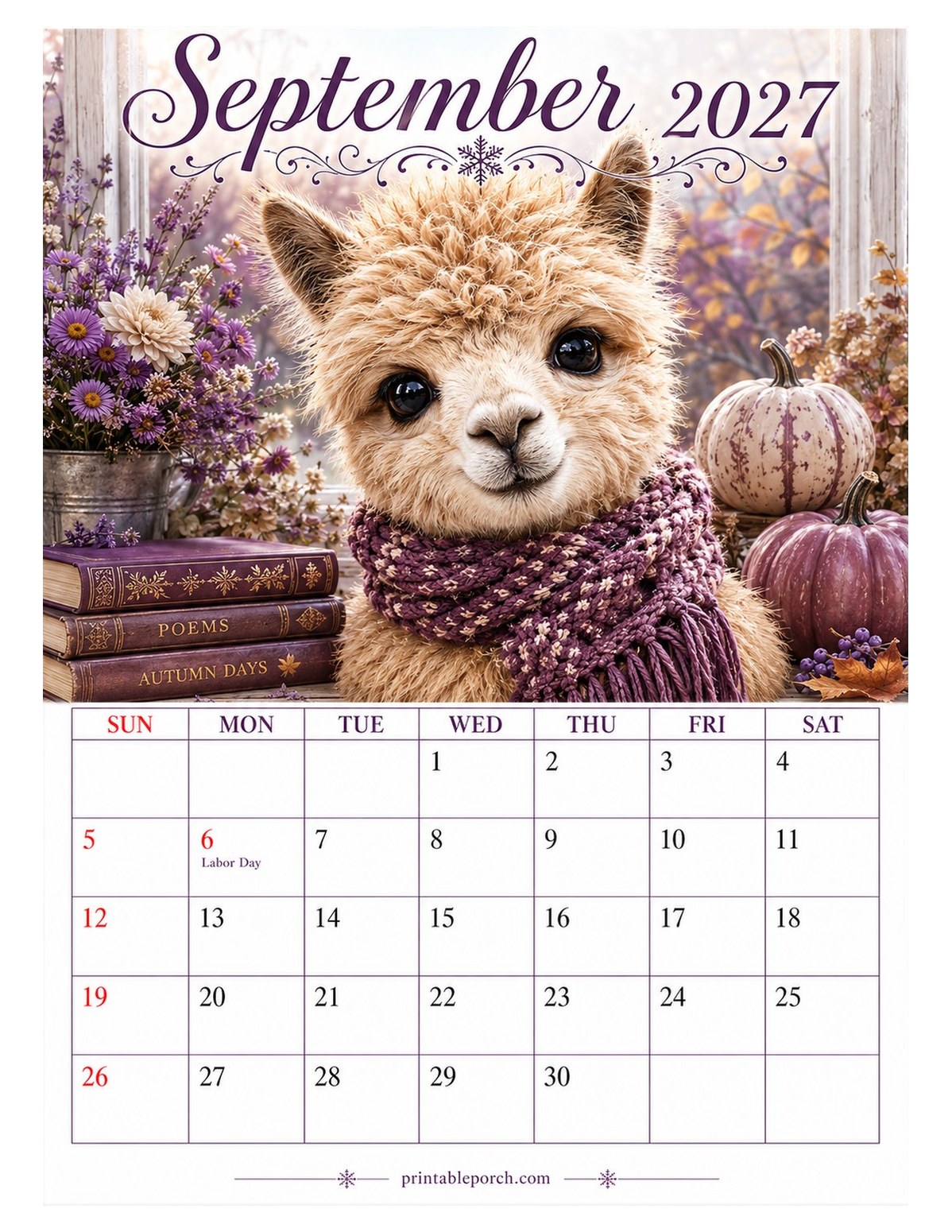 Baby Animals September 2027 Calendar