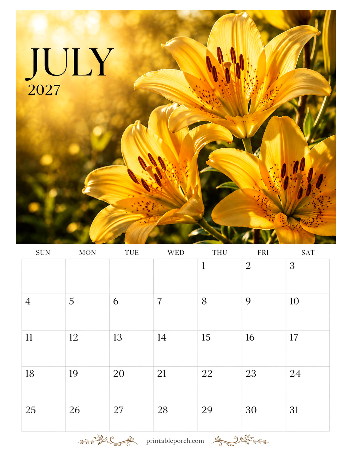 Bloom Portraits July 2027 Calendar
