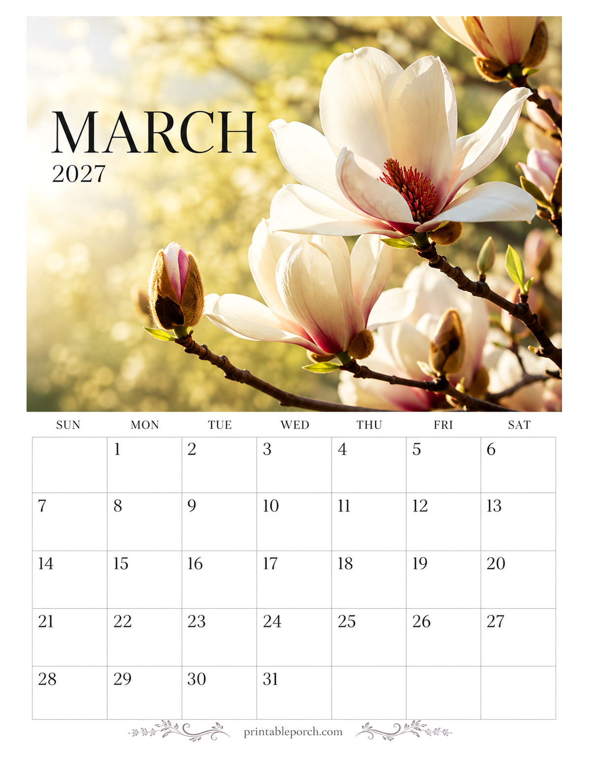 Bloom Portraits March 2027 Calendar