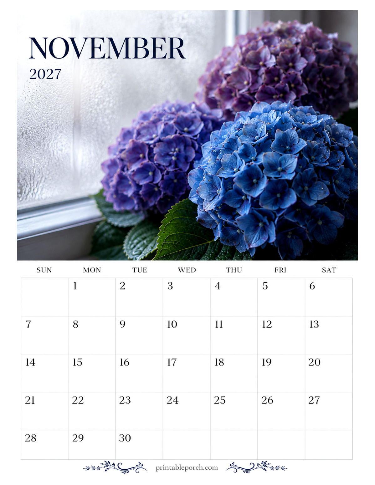 Bloom Portraits November 2027 Calendar