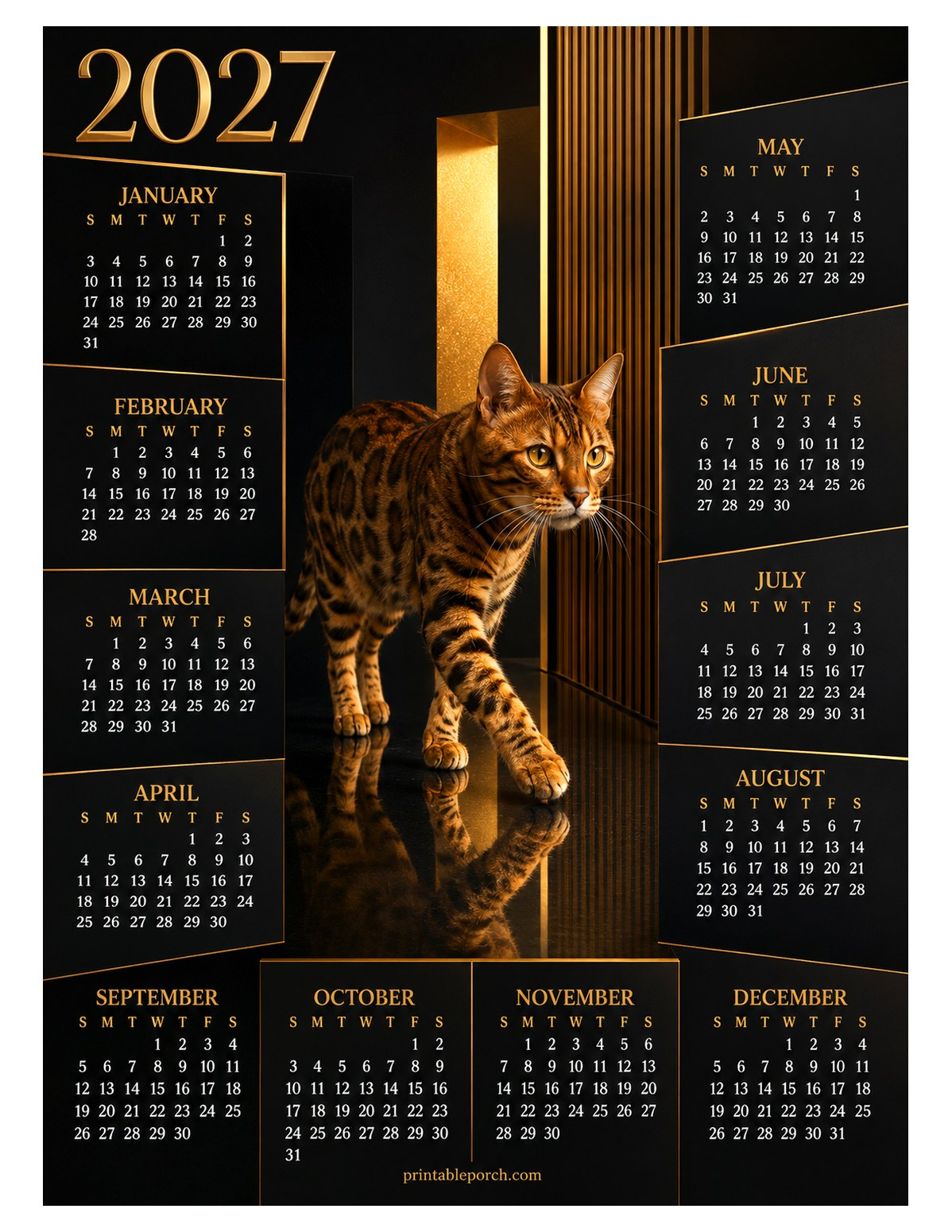 Cat 2027 Yearly Calendar - Gilded Gallery