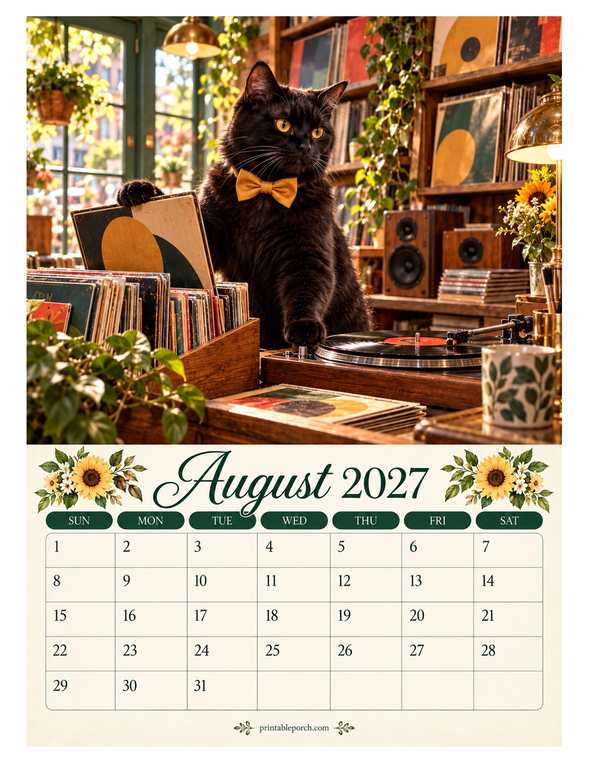 Cats About Town August 2027 Calendar