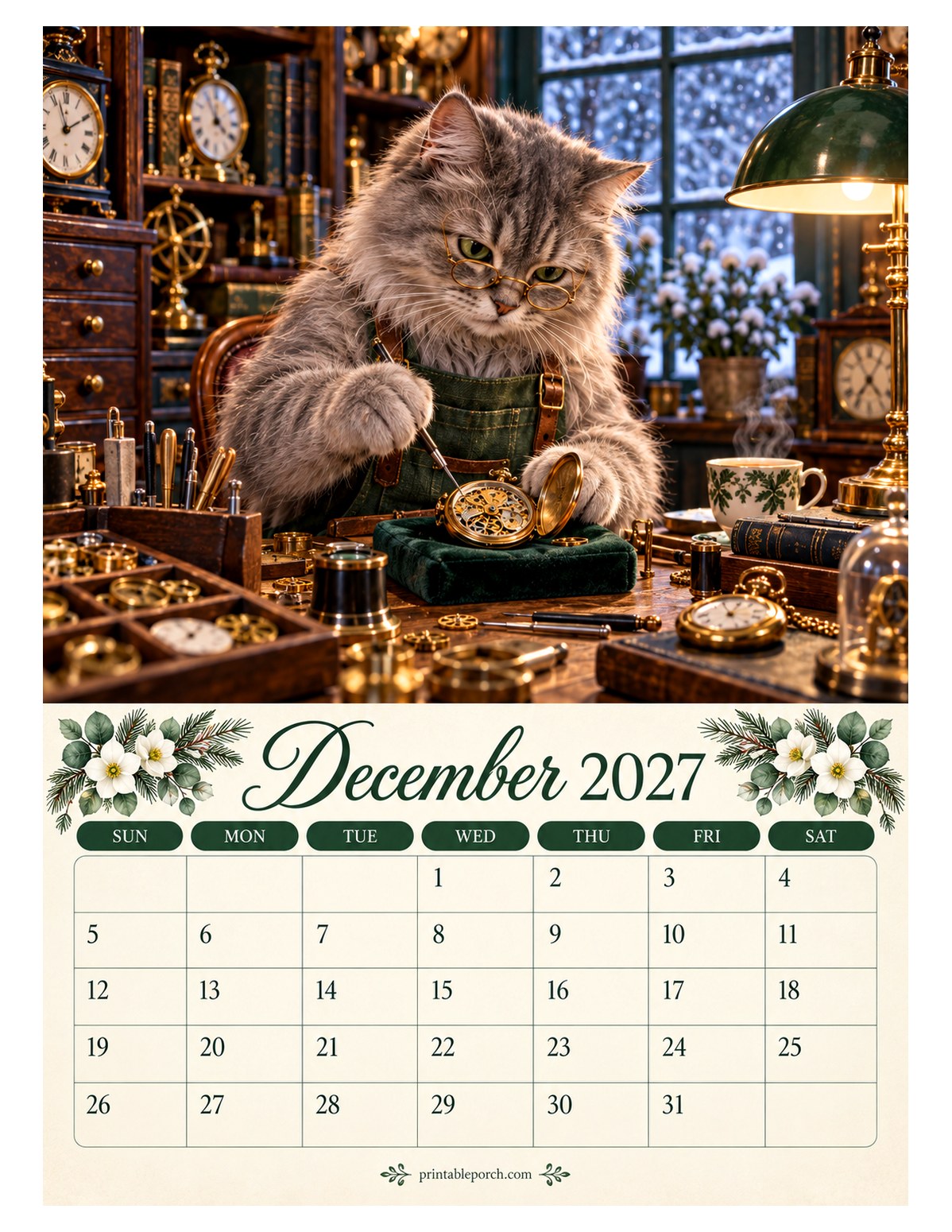 Cats About Town December 2027 Calendar