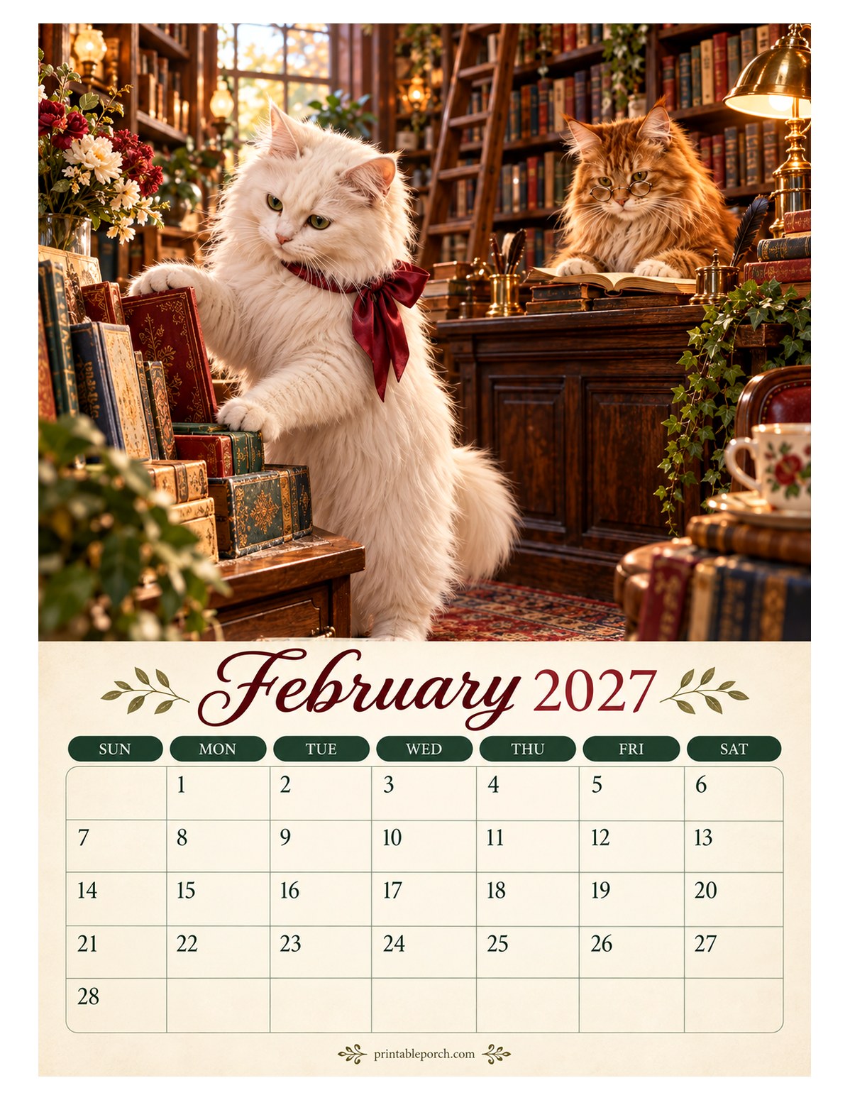 Cats About Town February 2027 Calendar