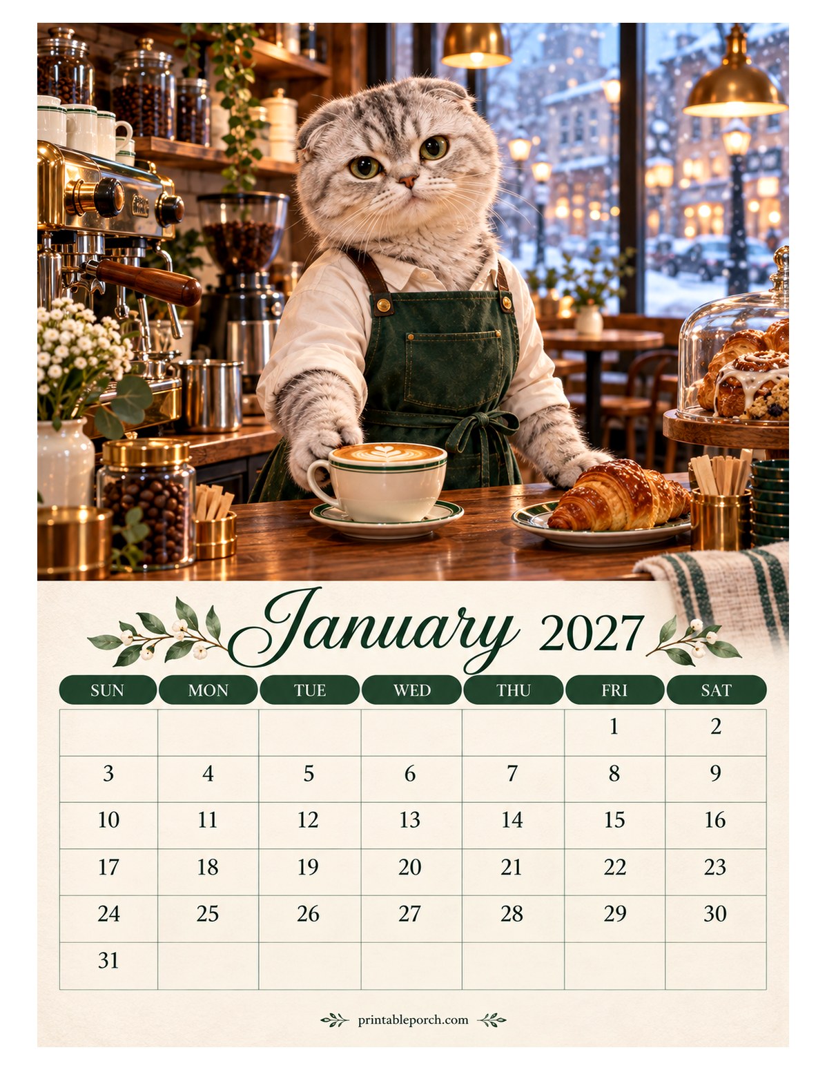 Cats About Town January 2027 Calendar