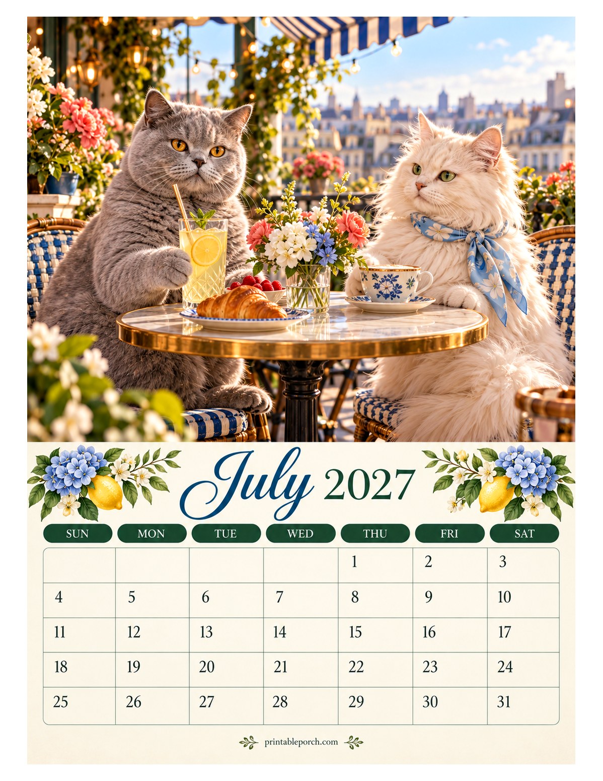 Cats About Town July 2027 Calendar