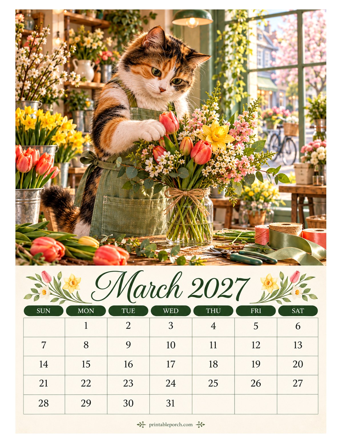 Cats About Town March 2027 Calendar