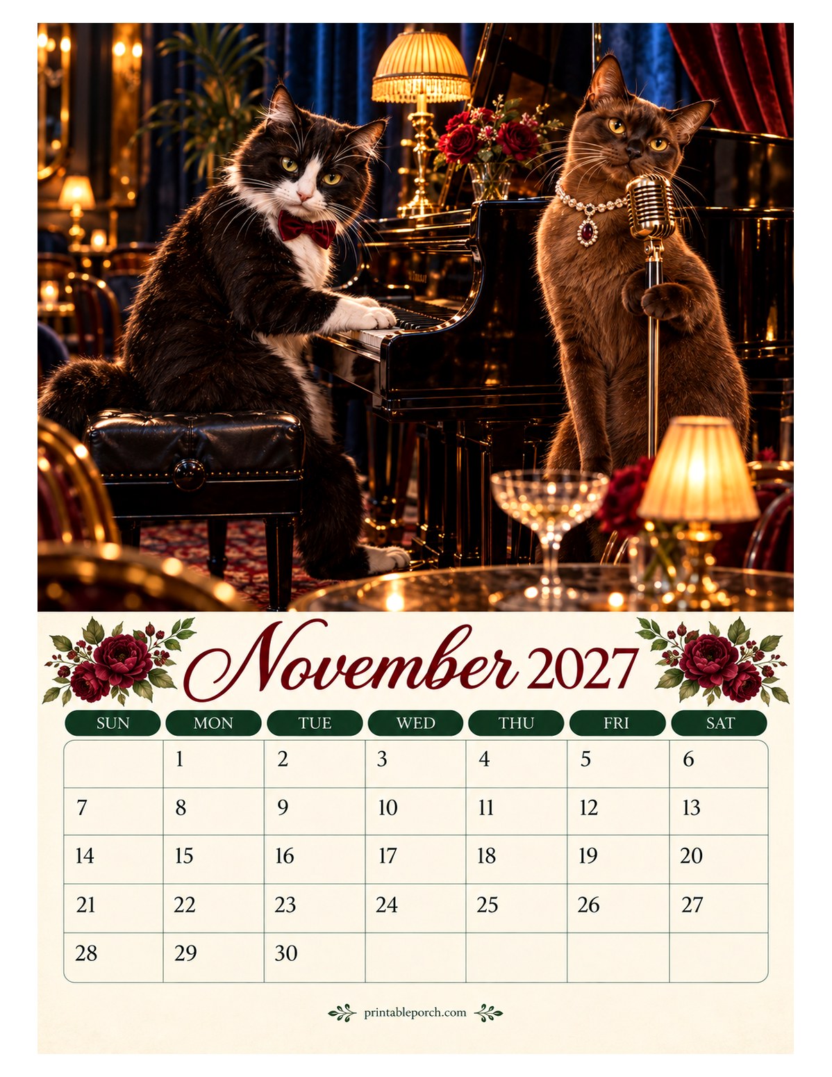 Cats About Town November 2027 Calendar