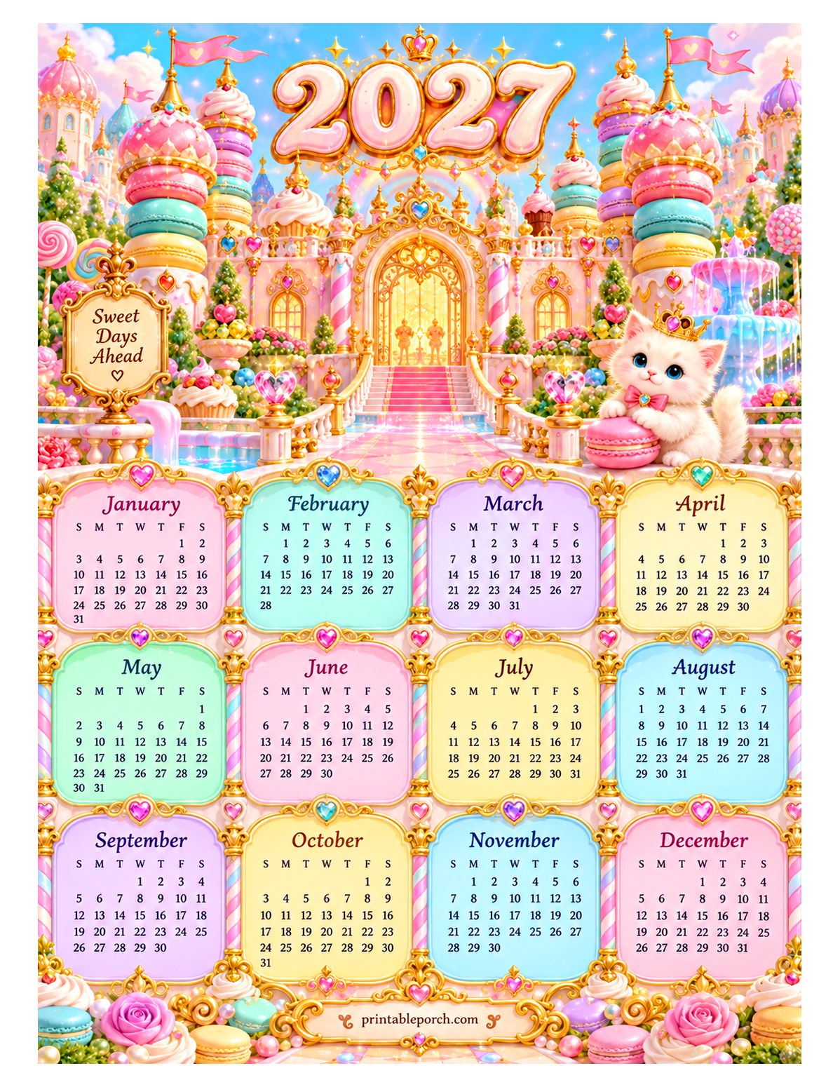 Colorful 2027 Yearly Calendar - Candy Castle