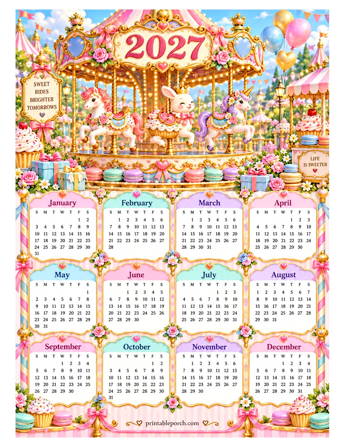 Colorful 2027 Yearly Calendar - Carousel
