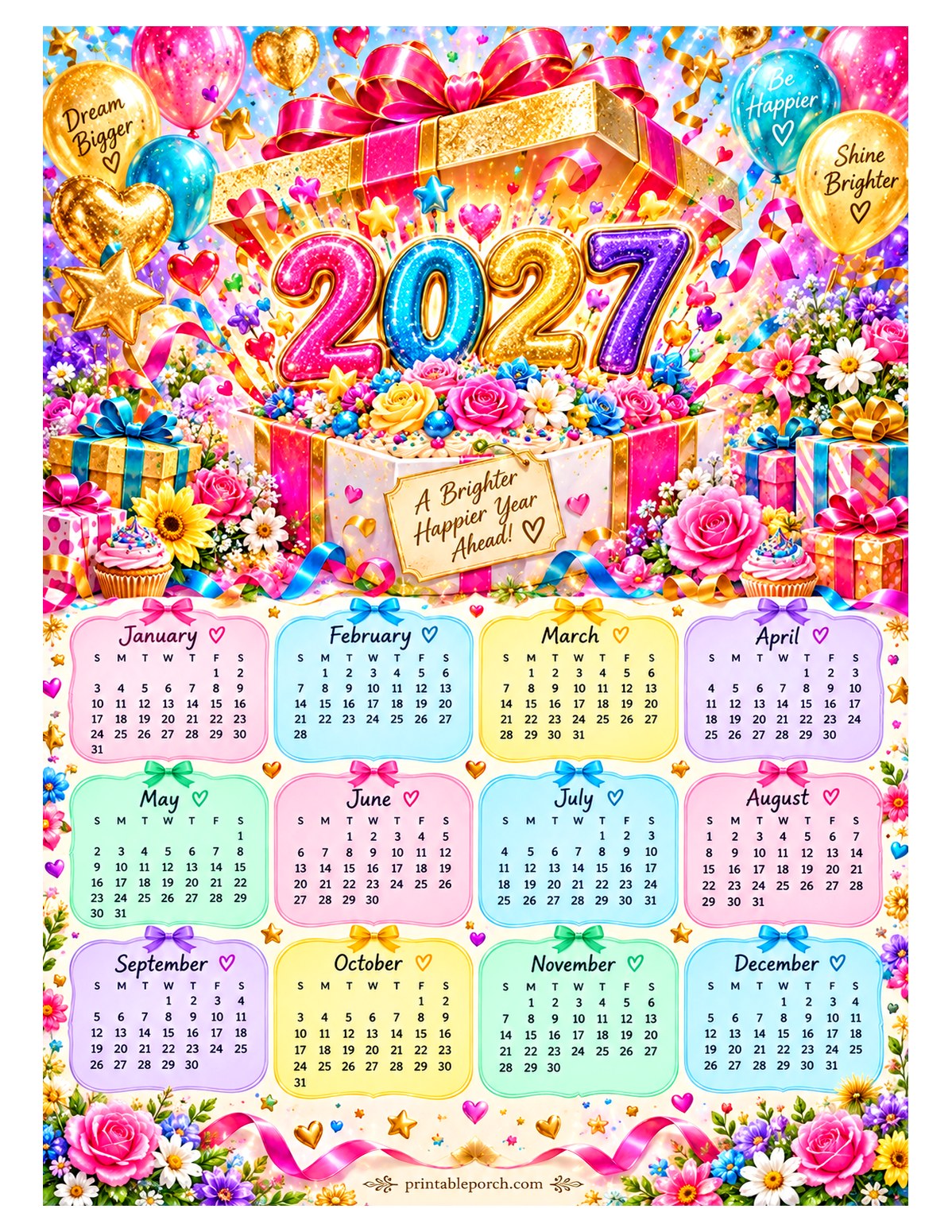 Colorful 2027 Yearly Calendar - Gift Box Surprise