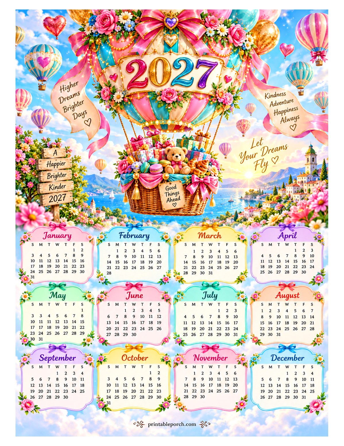 Colorful 2027 Yearly Calendar - Hot Air Balloon
