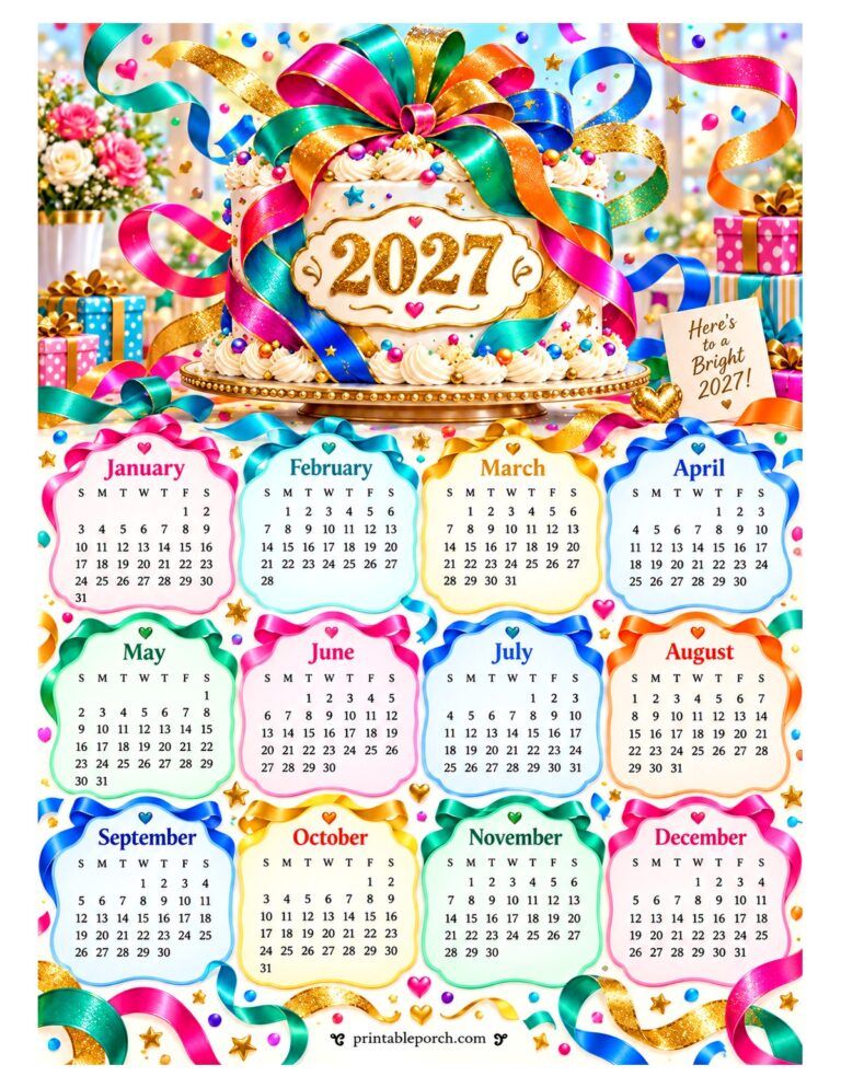Colorful 2027 Yearly Calendar - Rainbow Ribbons