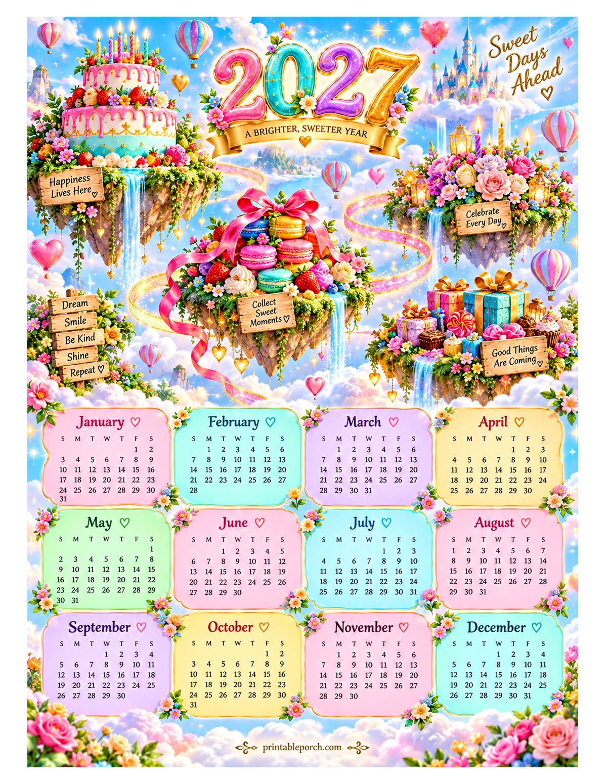 Colorful 2027 Yearly Calendar - Sky Islands
