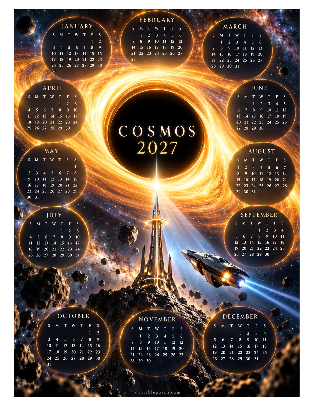Space 2027 Yearly Calendar - Black Hole