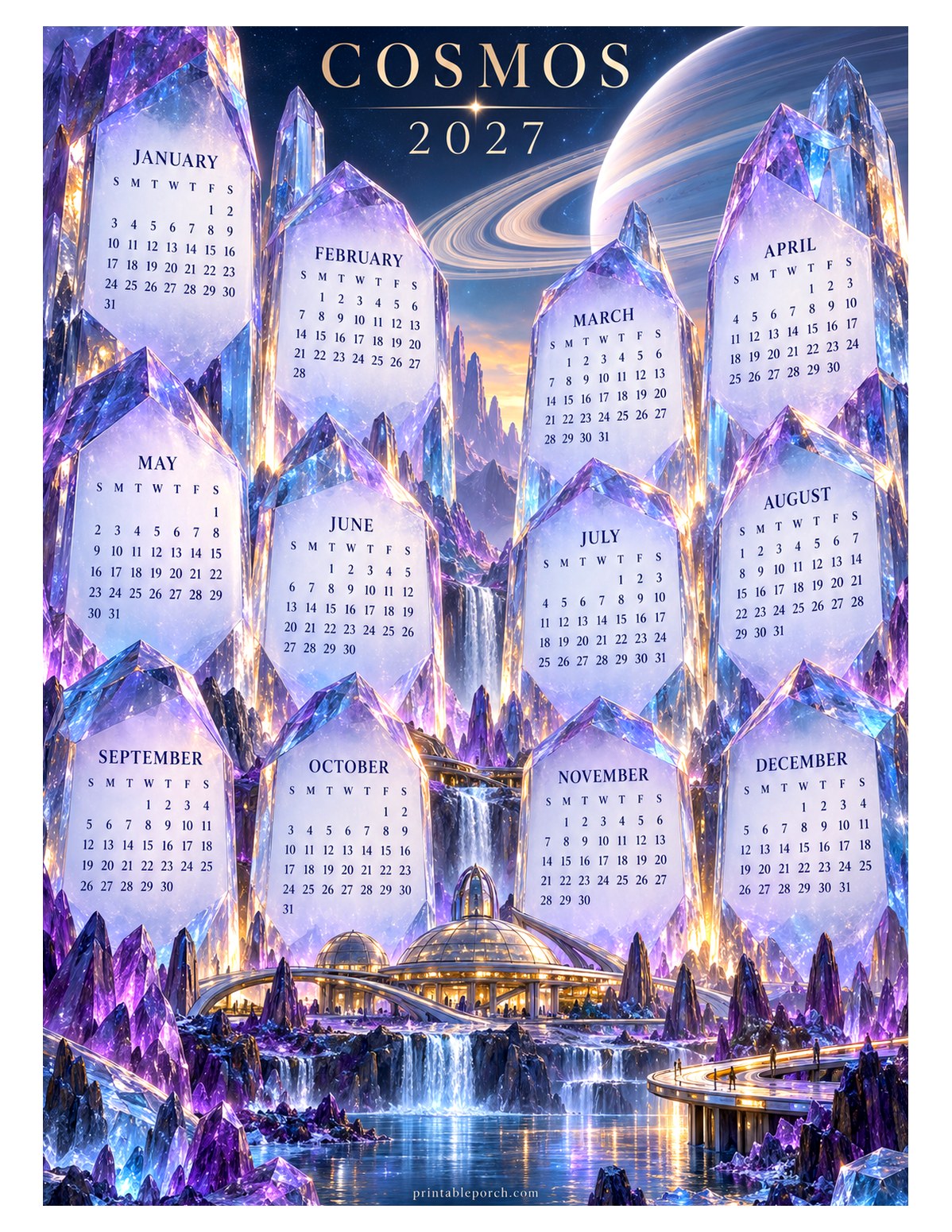 Space 2027 Yearly Calendar - Crystal Canyon