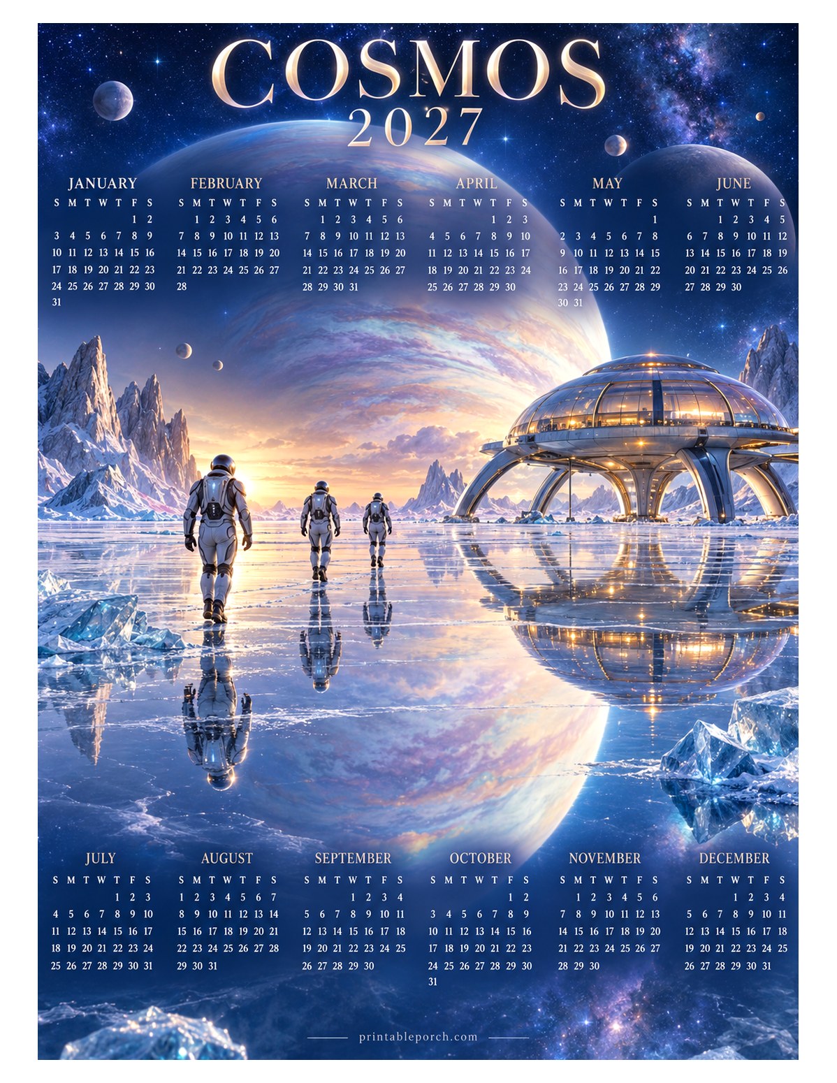 Space 2027 Yearly Calendar - Ice Planet Walk