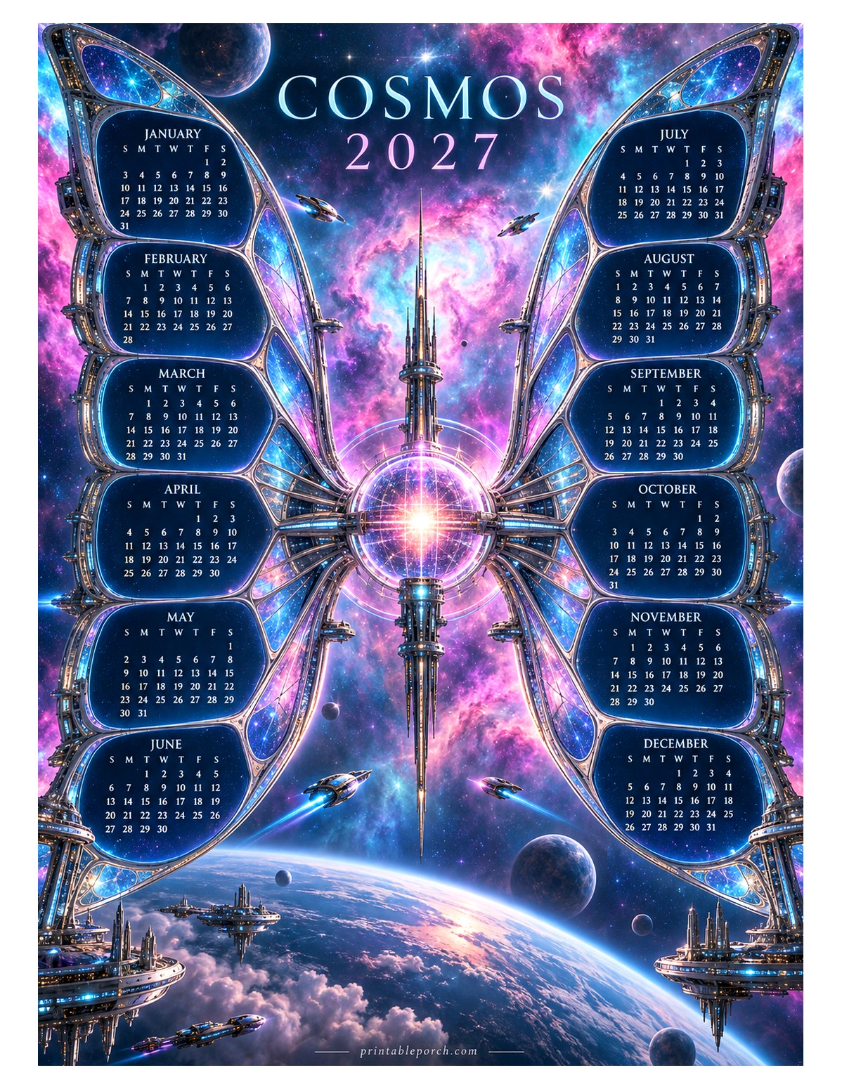 Space 2027 Yearly Calendar - Nebula Wings