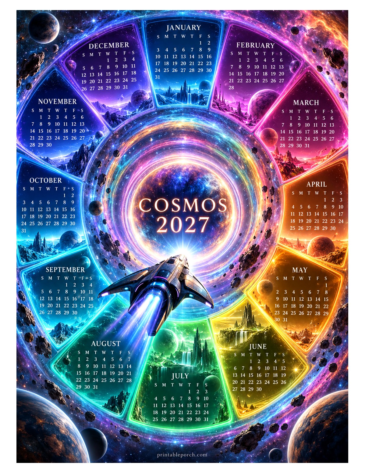 Space 2027 Yearly Calendar - Rainbow Ring