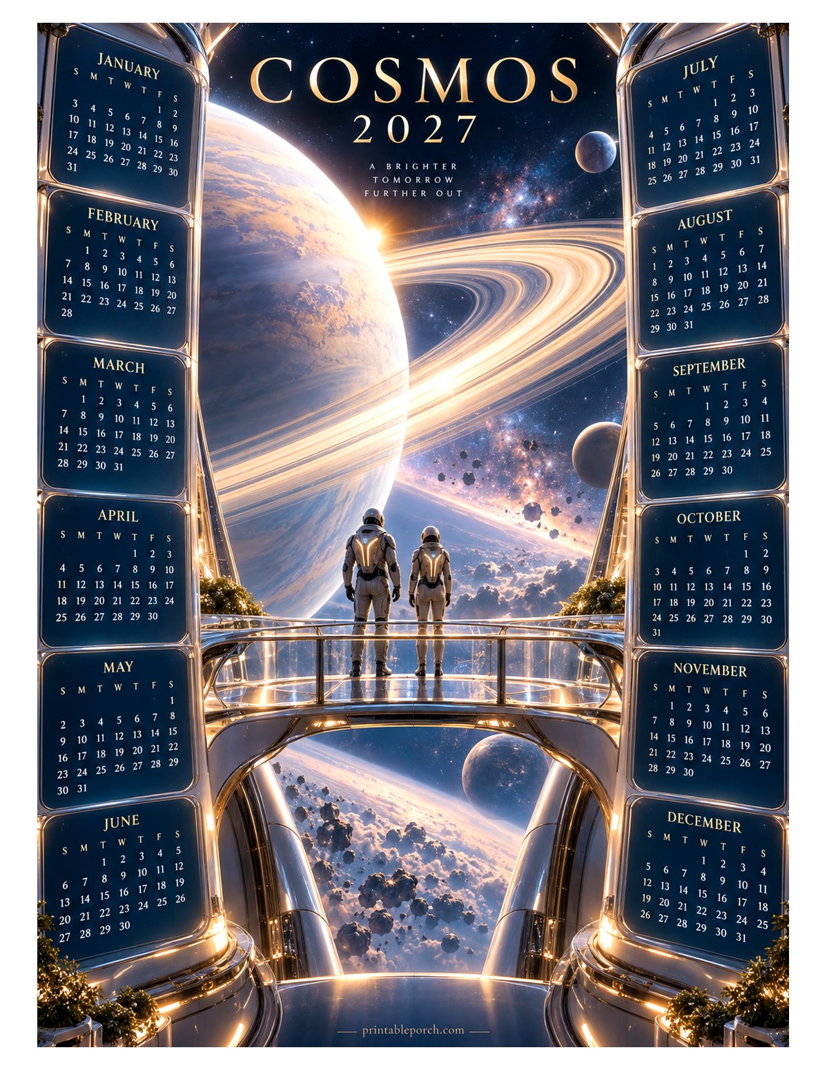 Space 2027 Yearly Calendar - Saturn Bridge