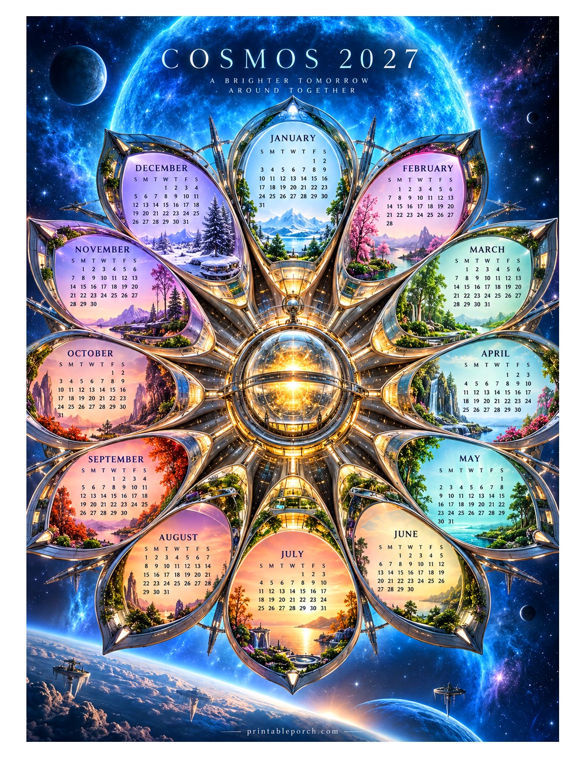 Space 2027 Yearly Calendar - Season Petals