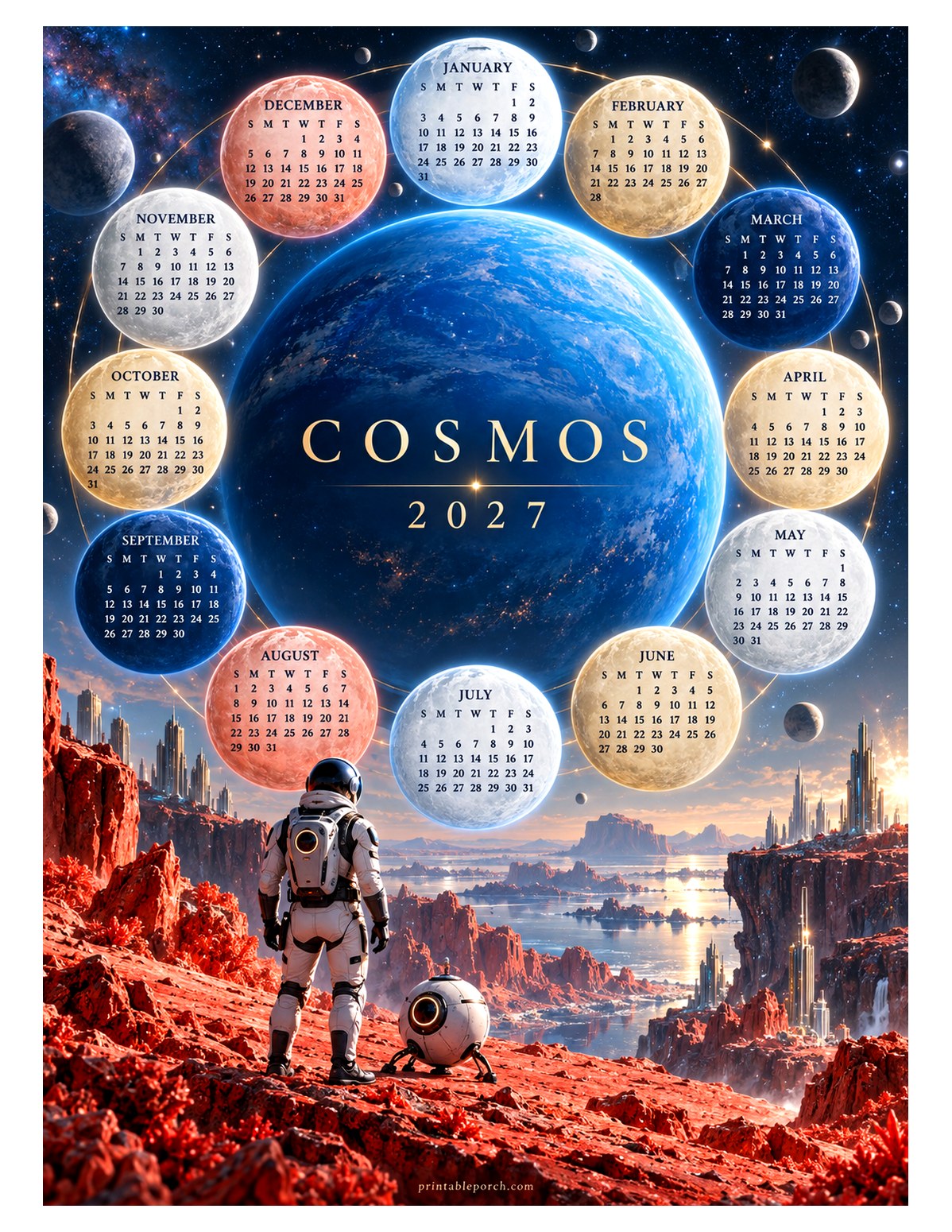 Space 2027 Yearly Calendar - Twelve Moons