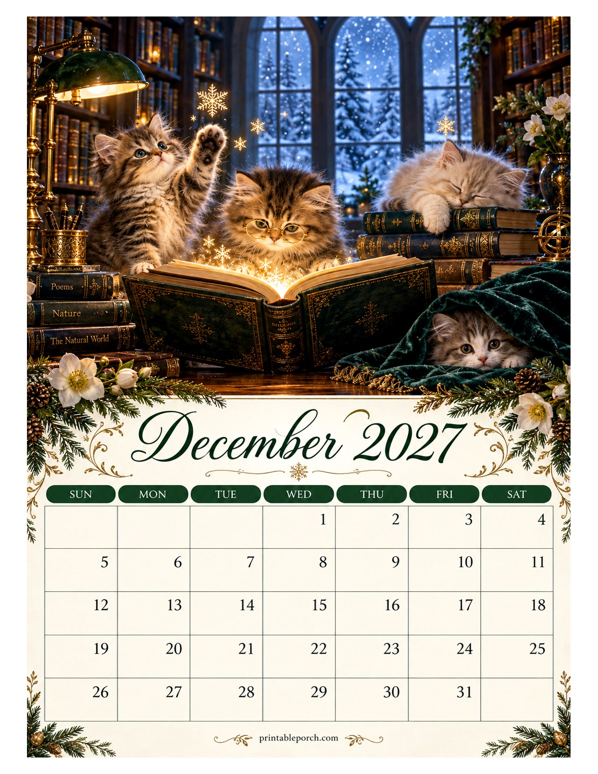 Cozy Kittens December 2027 Calendar
