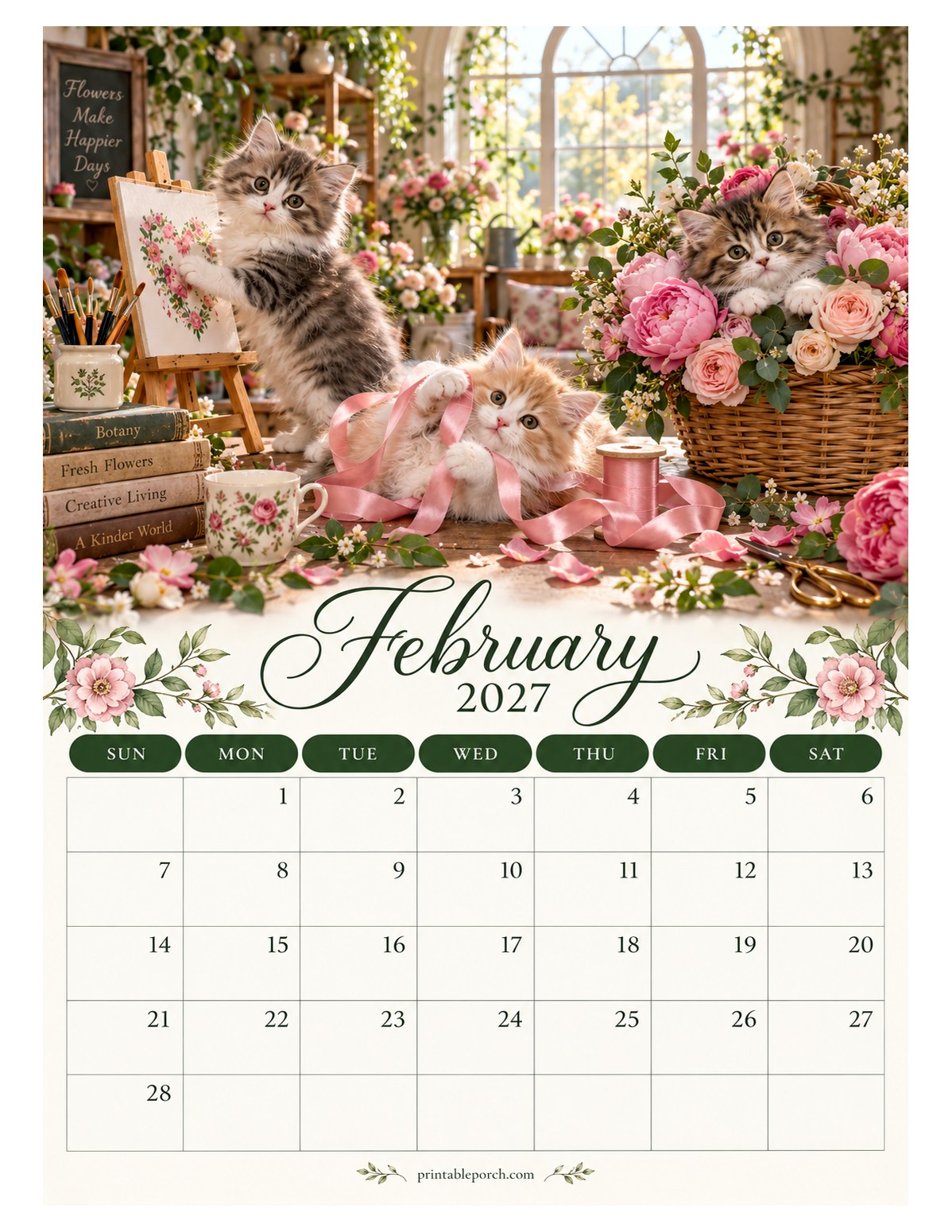 Cozy Kittens February 2027 Calendar