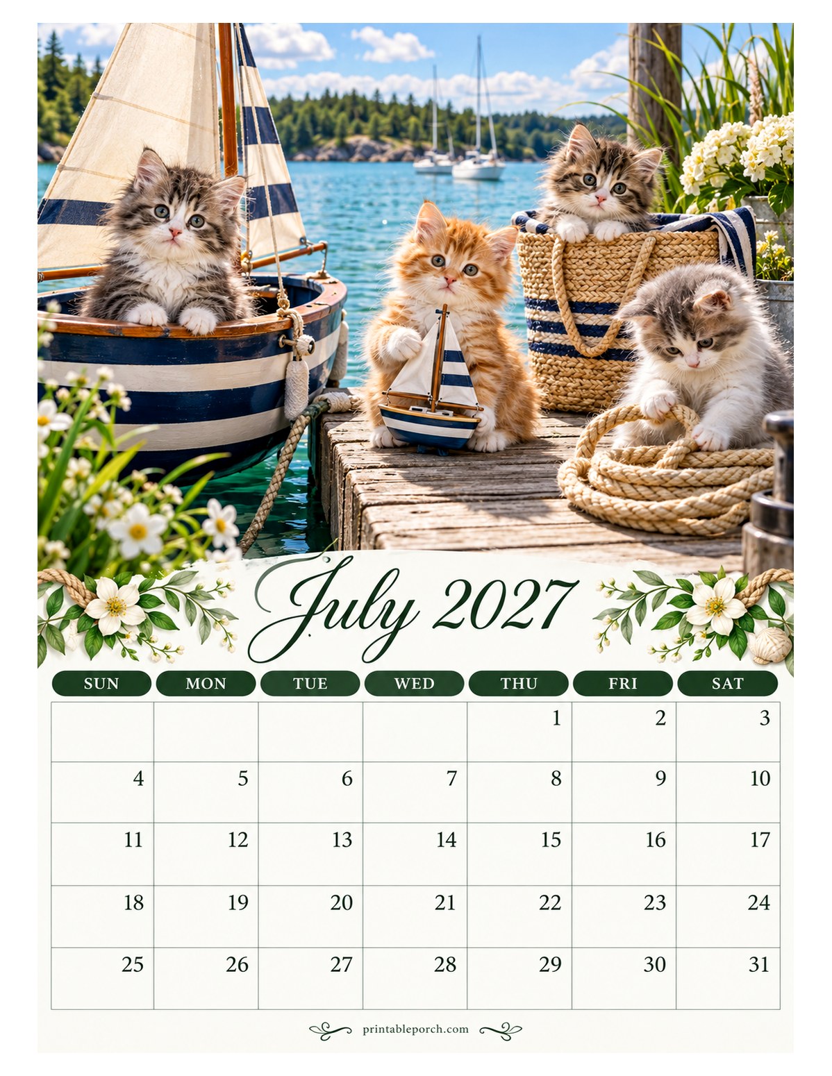 Cozy Kittens July 2027 Calendar