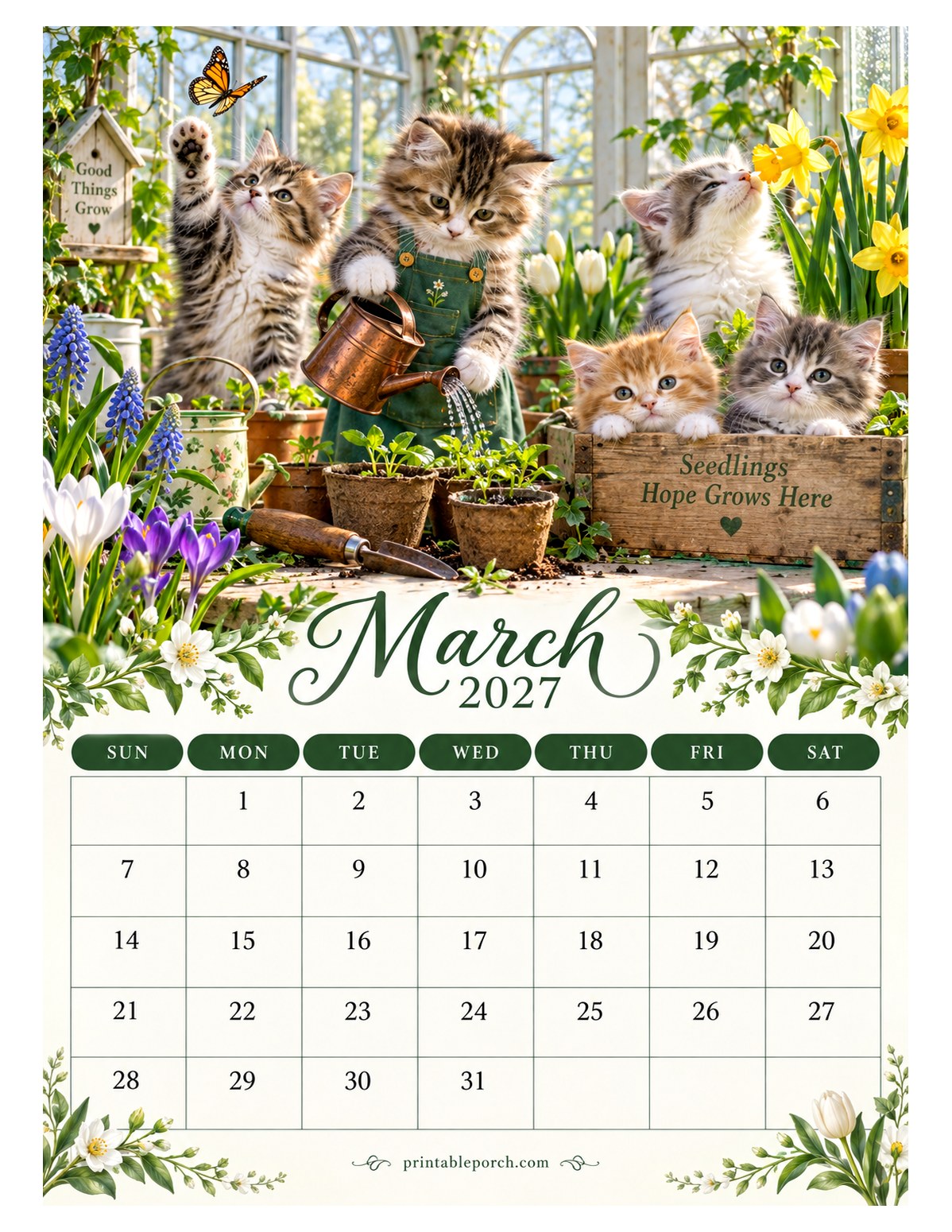 Cozy Kittens March 2027 Calendar