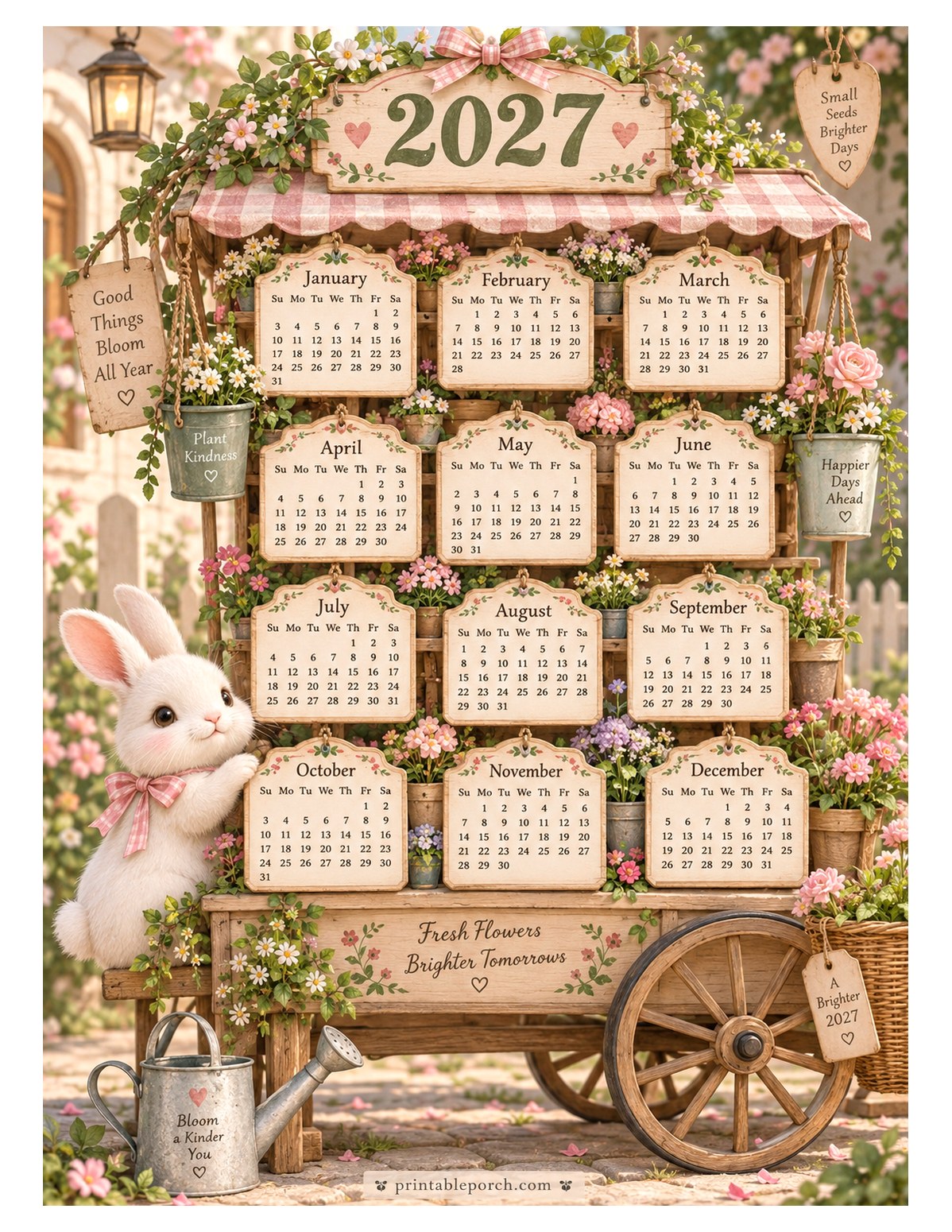 Cute 2027 Yearly Calendar - Flower Cart