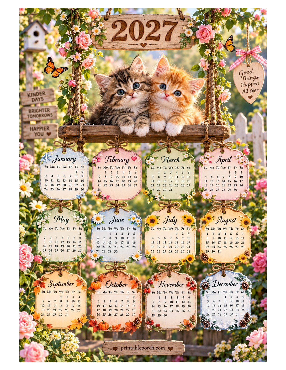 Cute 2027 Yearly Calendar - Garden Tags