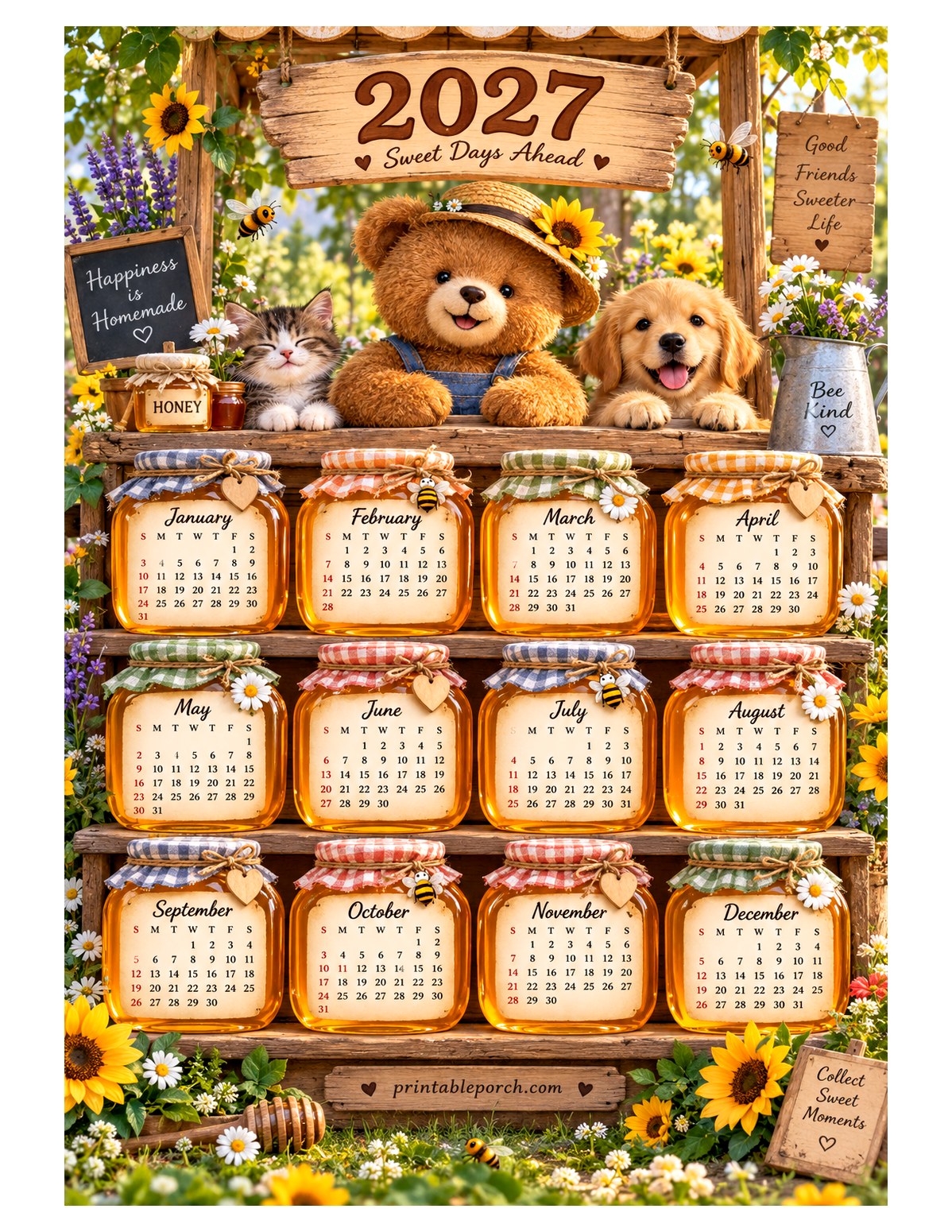 Cute 2027 Yearly Calendar - Honey Stand